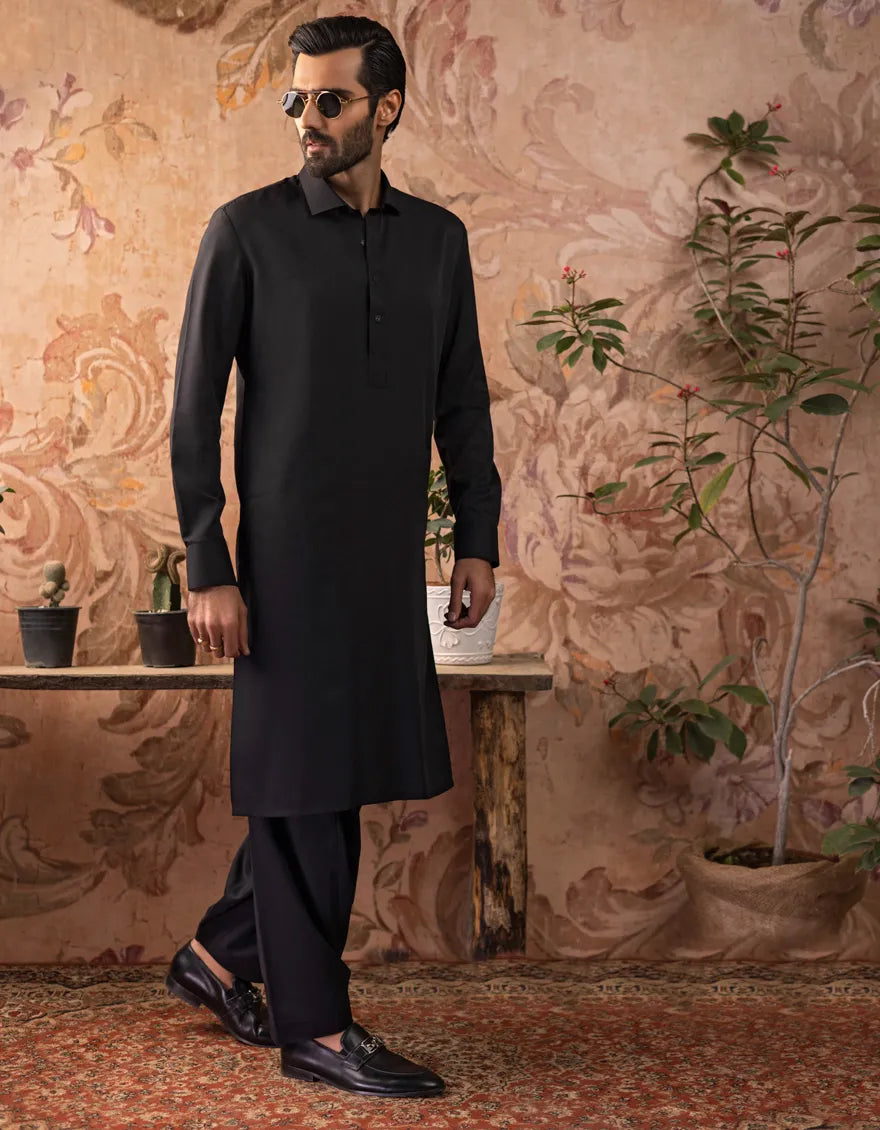 J. Mens Black Blended Casual Kameez Shalwar