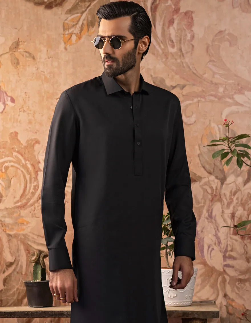 J. Mens Black Blended Casual Kameez Shalwar