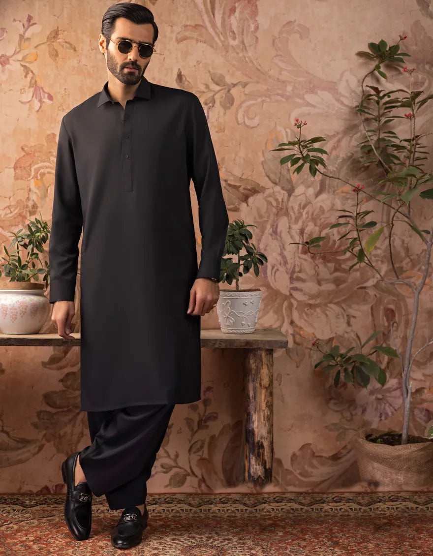 J. Mens Black Blended Casual Kameez Shalwar