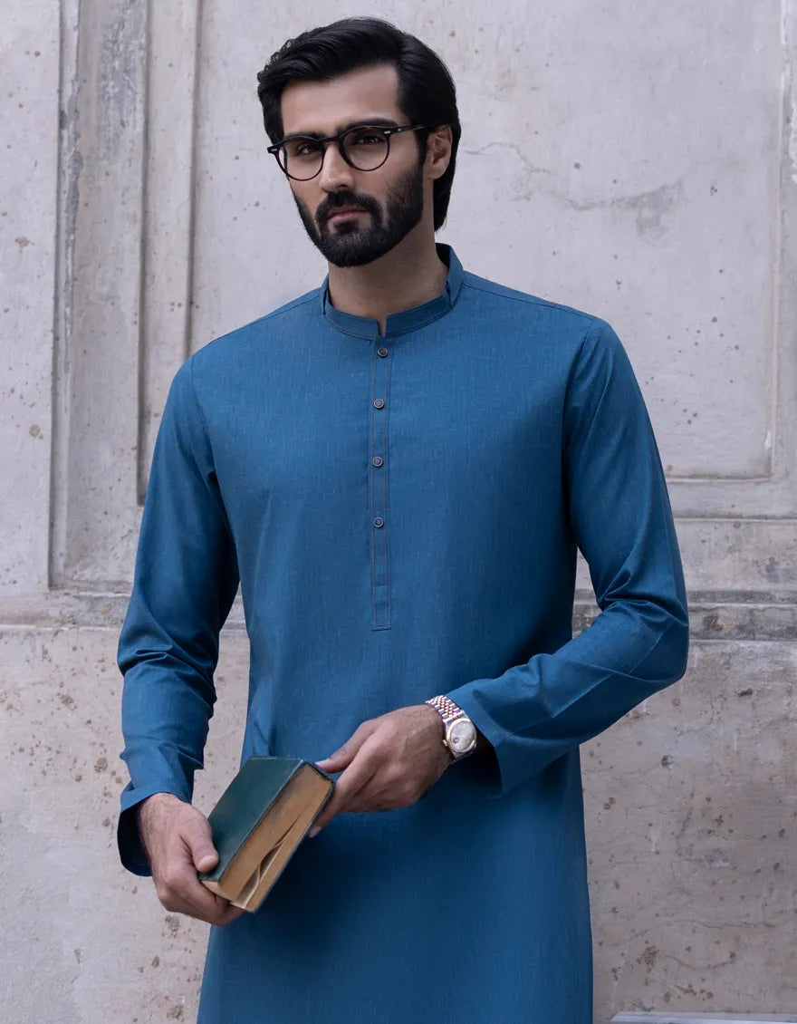 J. Mens Teal Blended Shalwar Kameez