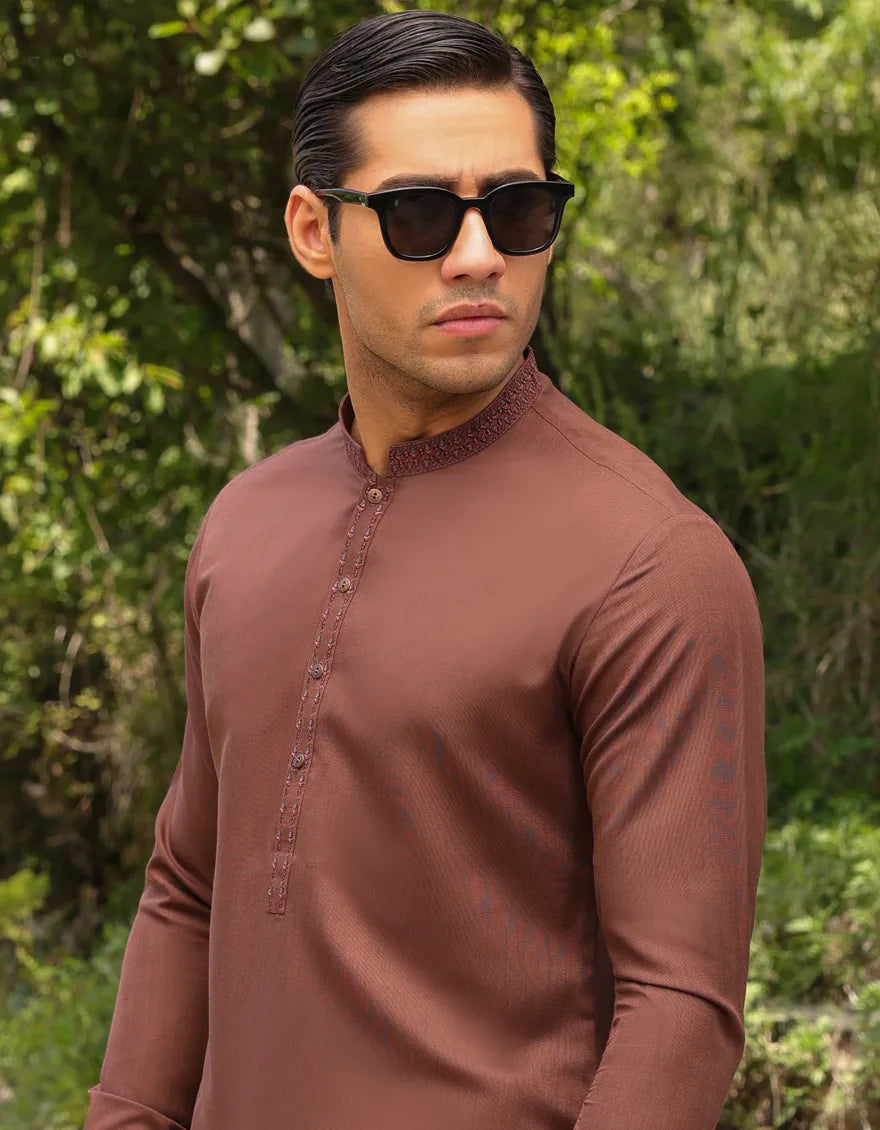 J. Mens Rust Polyester Shalwar Kameez