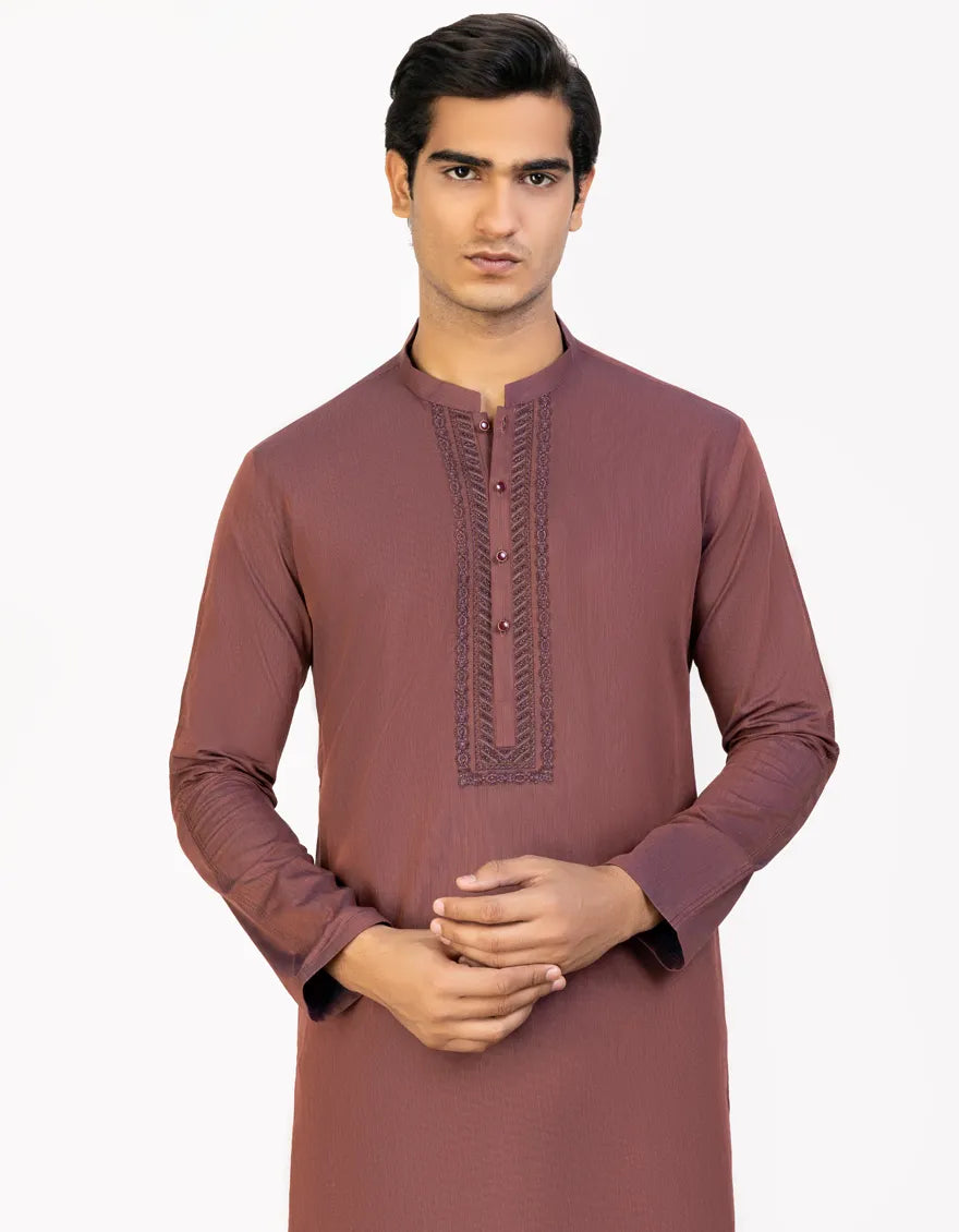 J. Mens Maroon Cotton Formal 2-Piece Kurta + Trouser