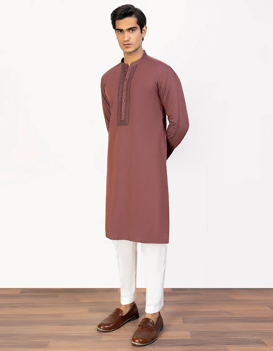 J. Mens Maroon Cotton Formal 2-Piece Kurta + Trouser