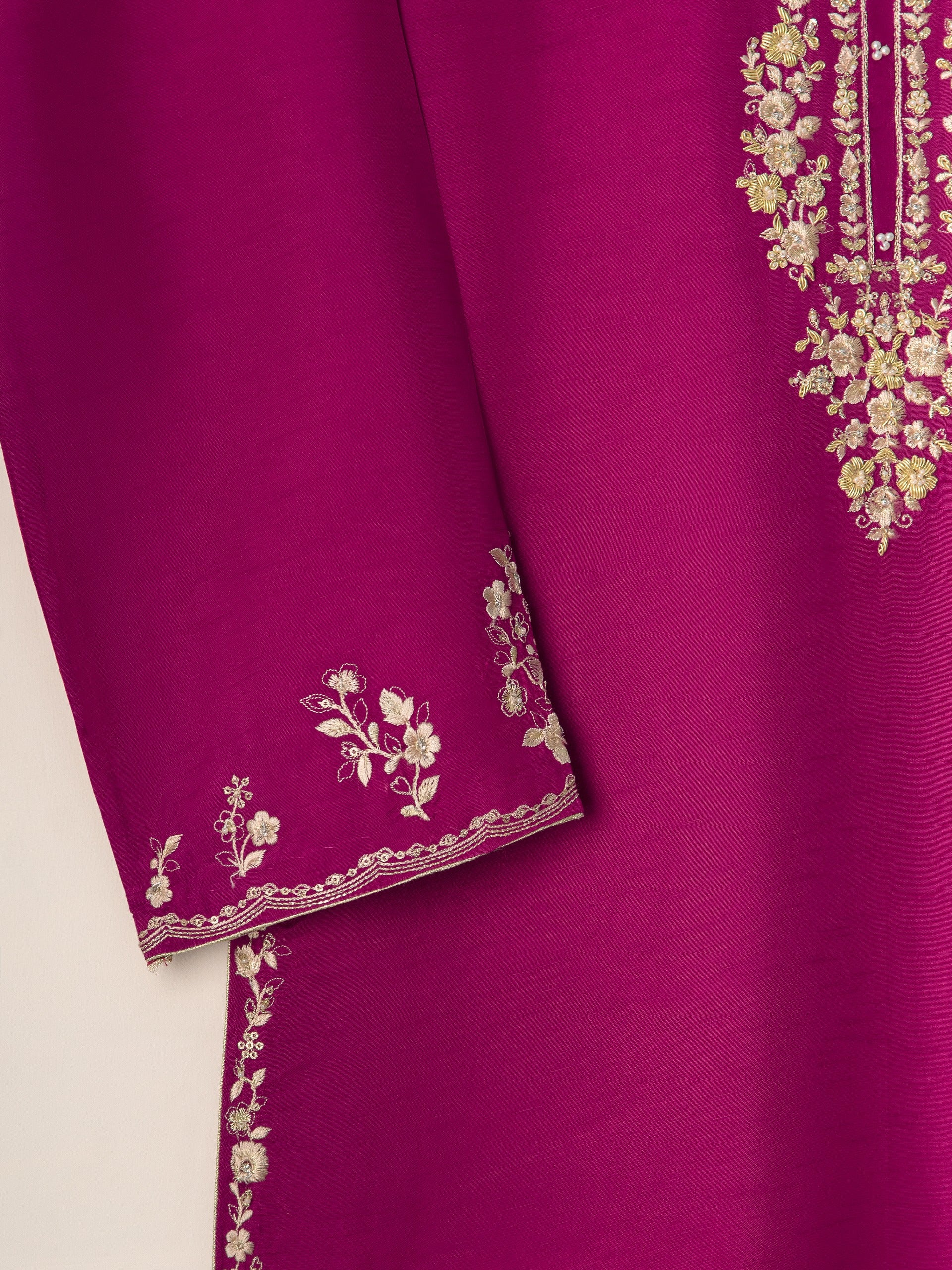 Agha Noor Magenta Embroidered Korean Silk 2-Piece (Shirt + Trouser)