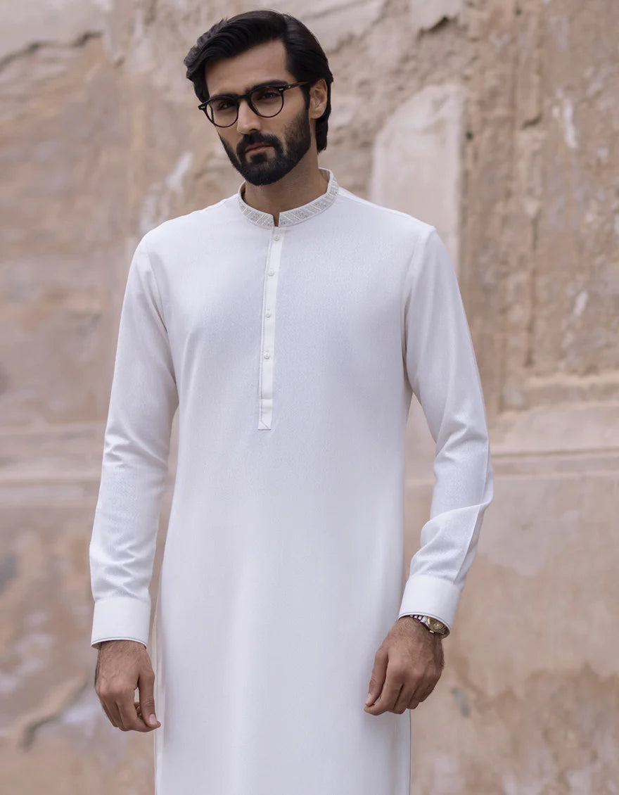 J. Mens Cream Blended Shalwar Kameez