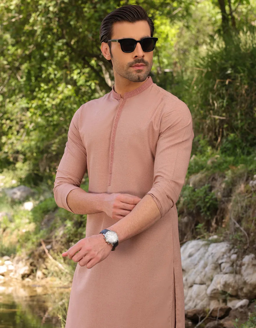 J. Mens Rust Blended Shalwar Kameez