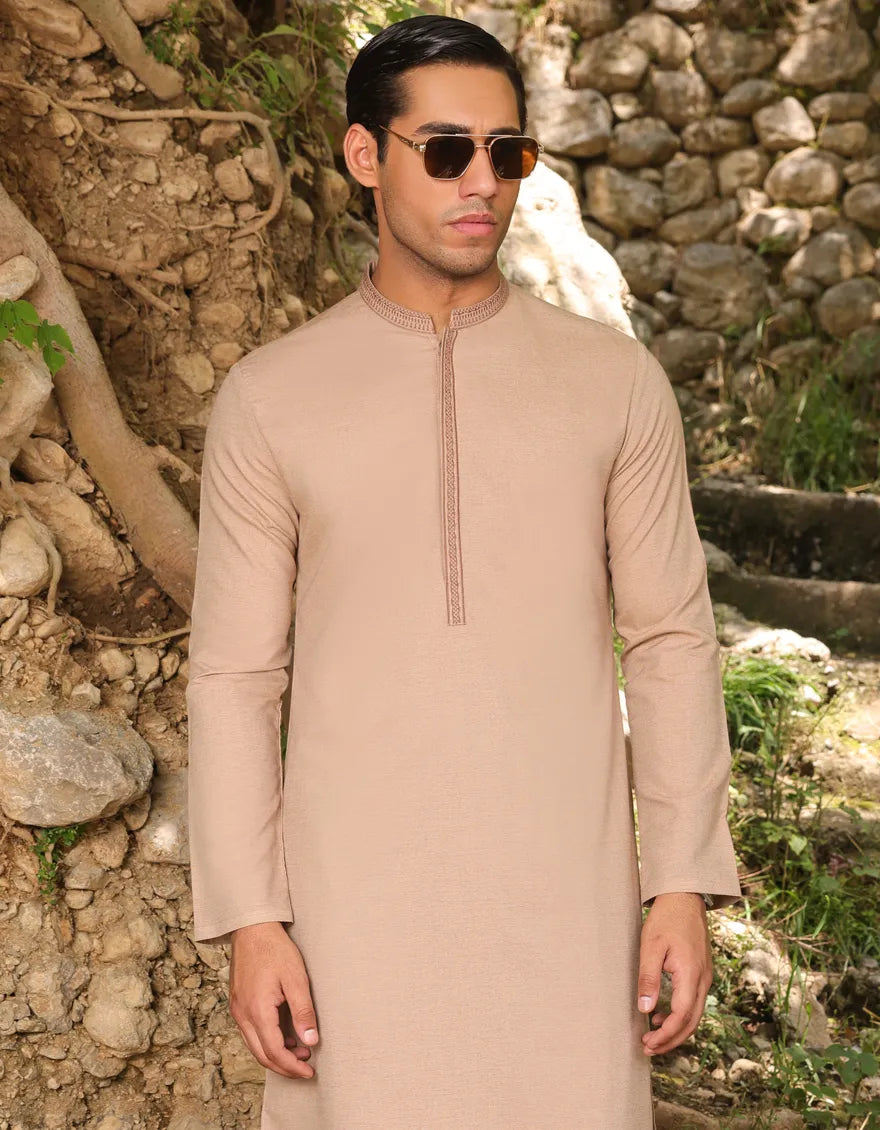 J. Mens Light Brown Blended Shalwar Kameez