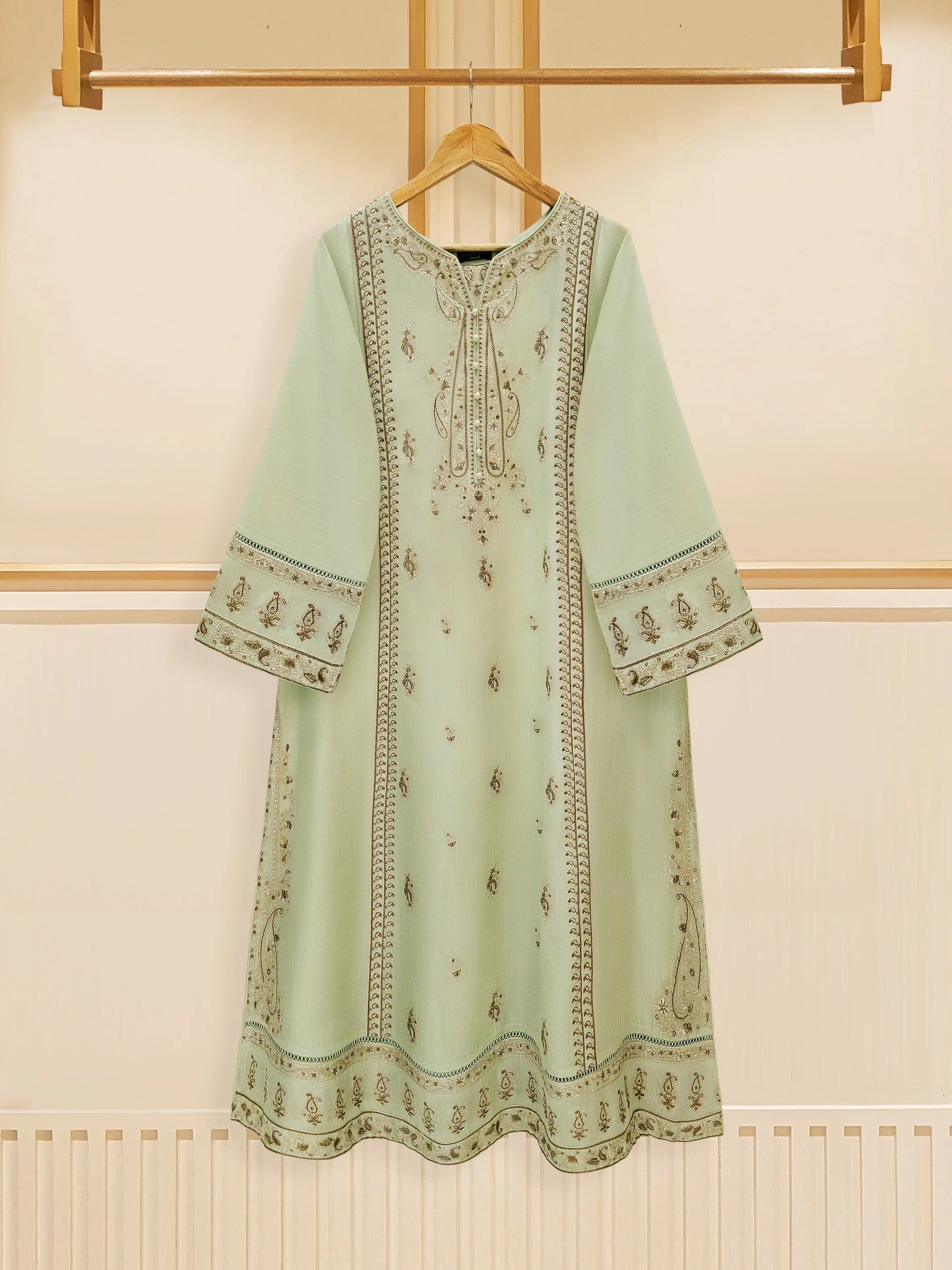 Agha Noor Pistachio Green Embroidered Jacquard 2-Piece (Shirt + Dupatta)