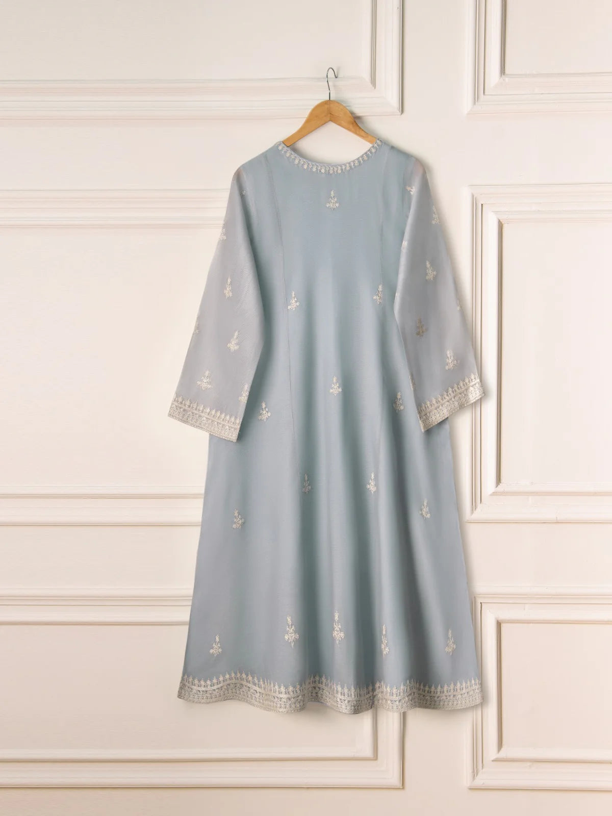 Agha Noor Blue-Grey Embroidered Cotton Net 3-Piece Suit