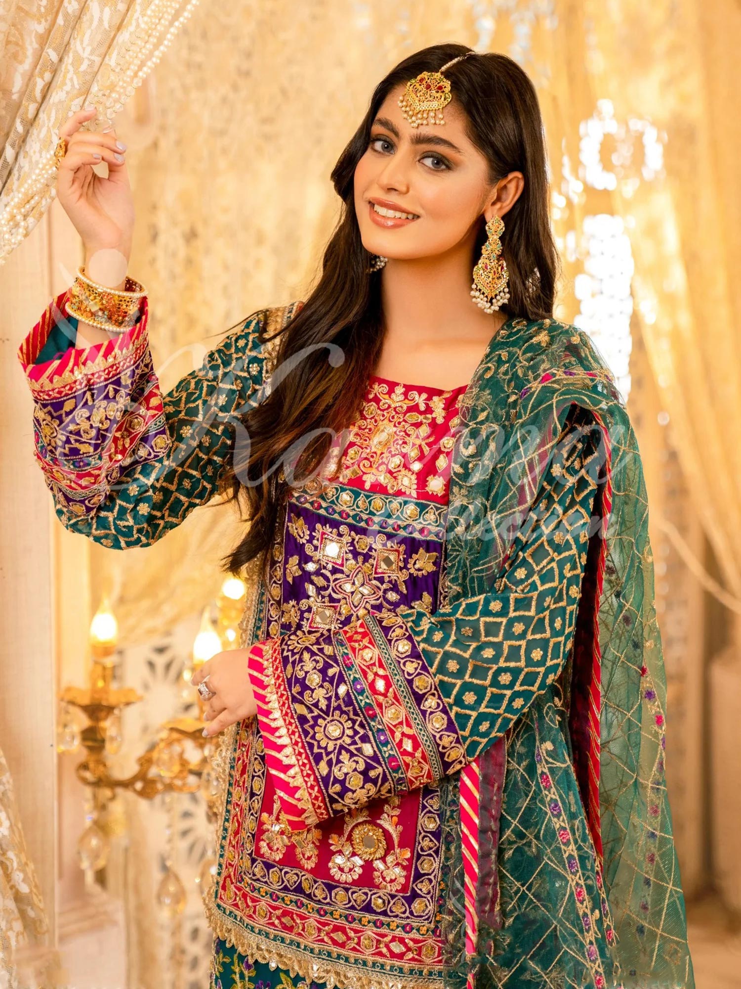 Karma Collection Peacock Green Chiffon Suit (KC-414)