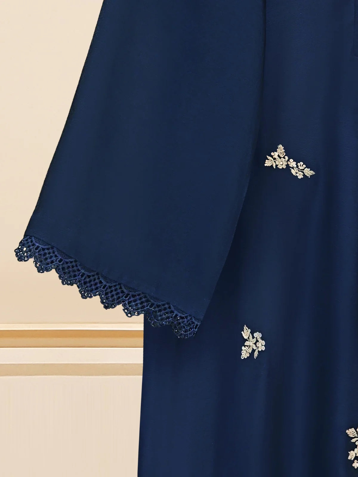 Agha Noor Navy Blue Embroidered Pure Cotton Net 3-Piece Suit