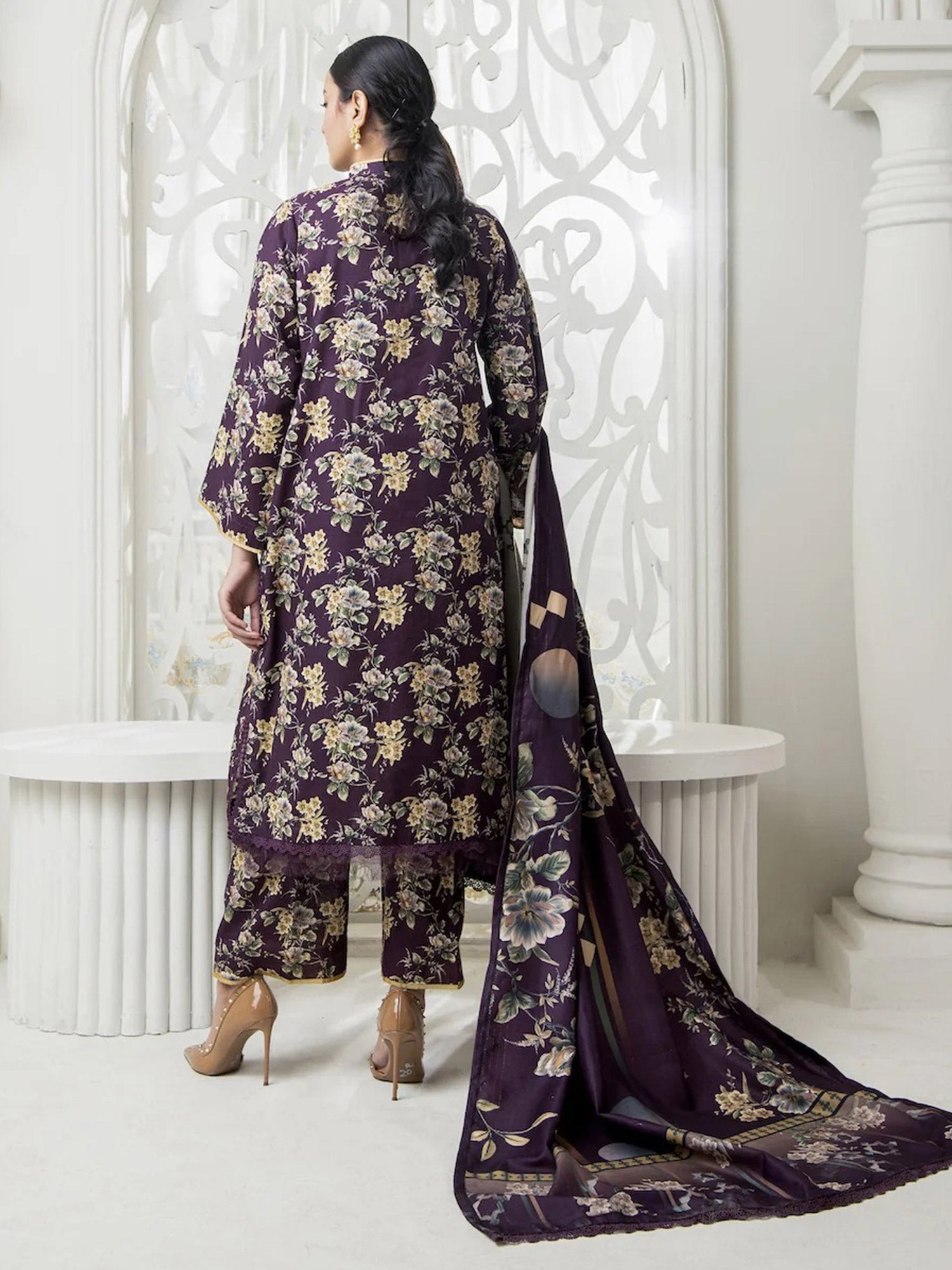 Ally's "Forbidden Flowers" Khaddar 3-Piece Suit - Purple