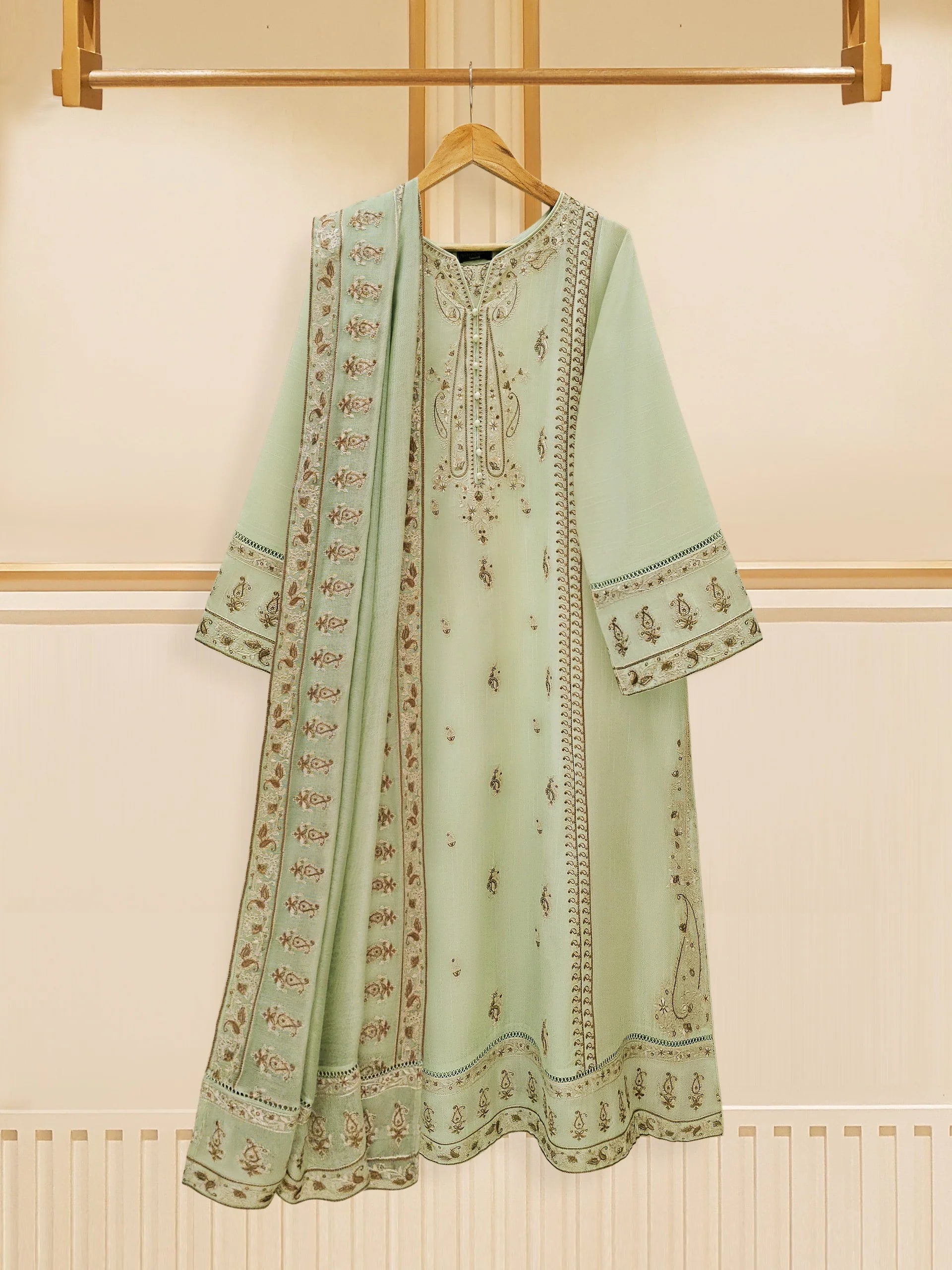 Agha Noor Pistachio Green Embroidered Jacquard 2-Piece (Shirt + Dupatta)