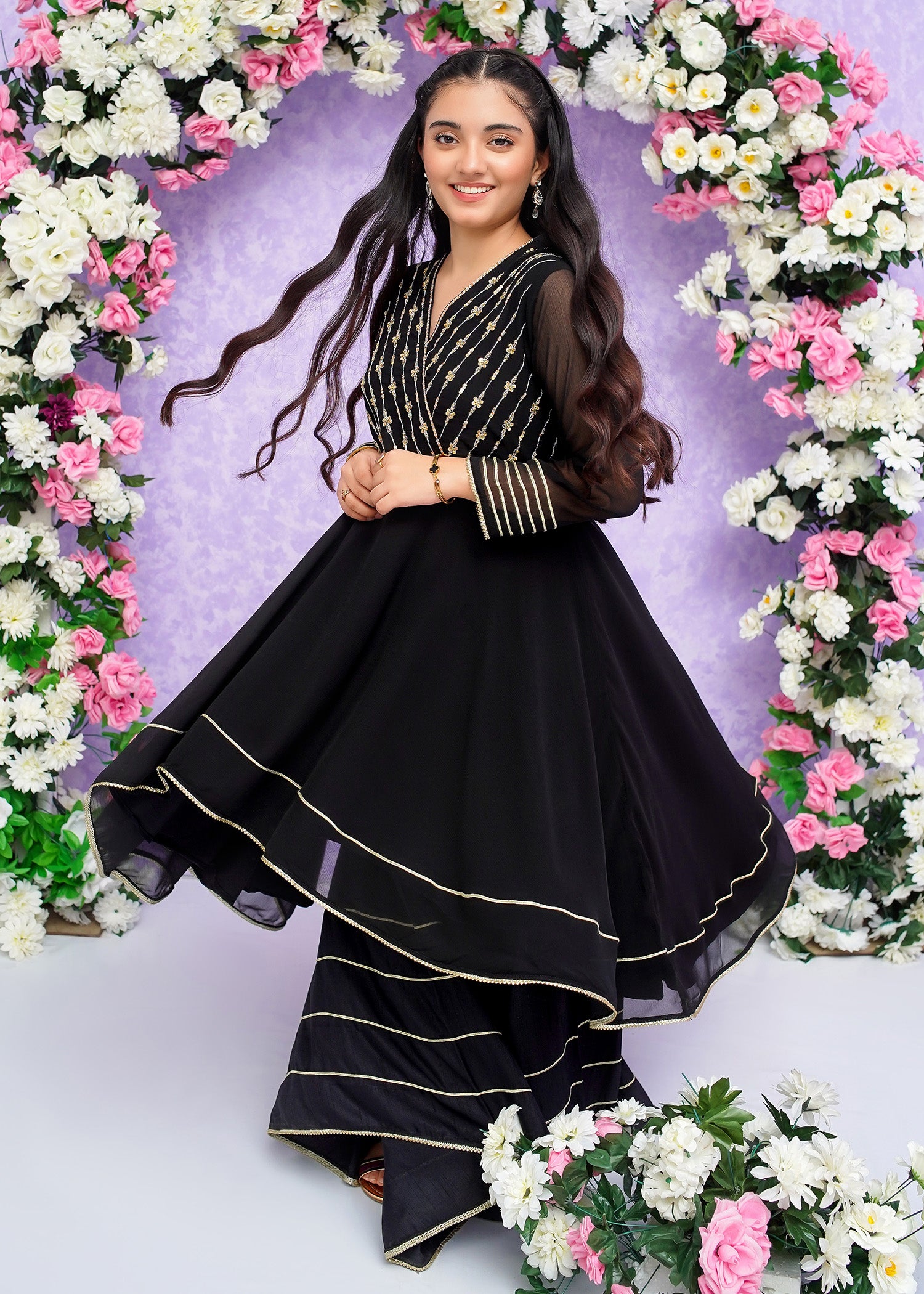 Kids Black Chiffon Suit with Palazzo