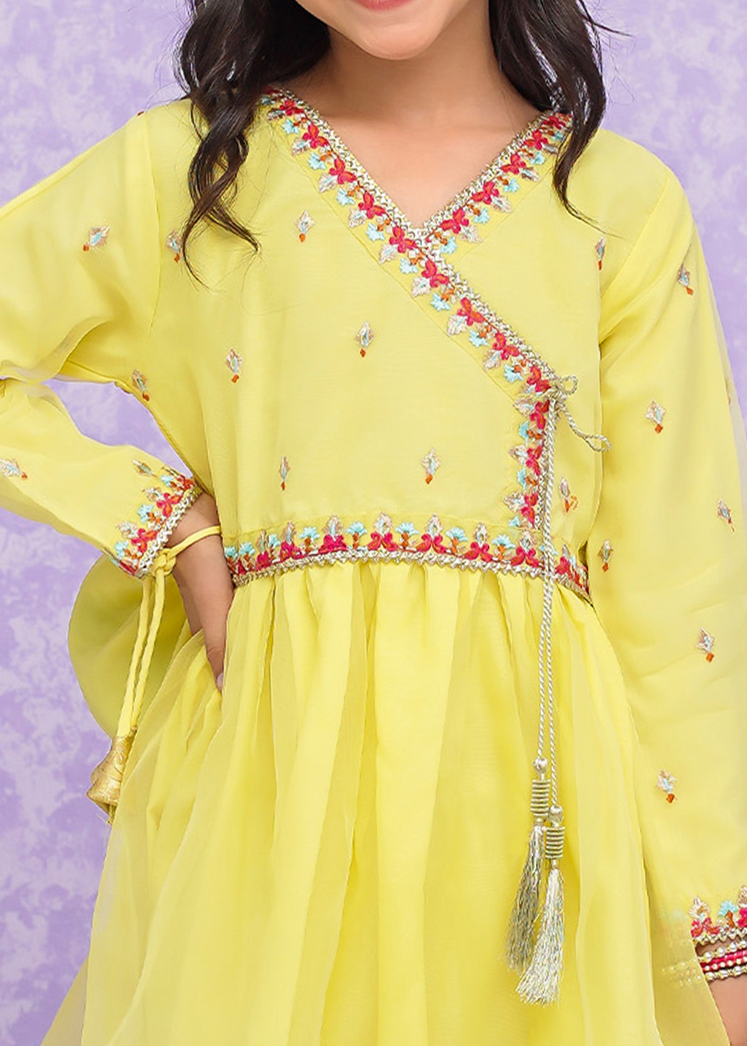 Kids Yellow Organza Suit with Jamawar Gharara