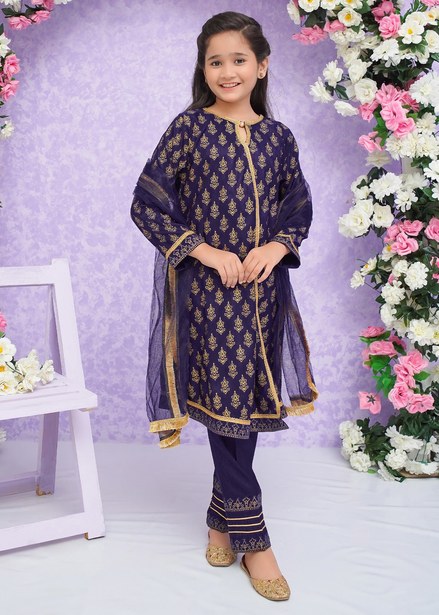 Kids Navy Blue Rawsilk Suit