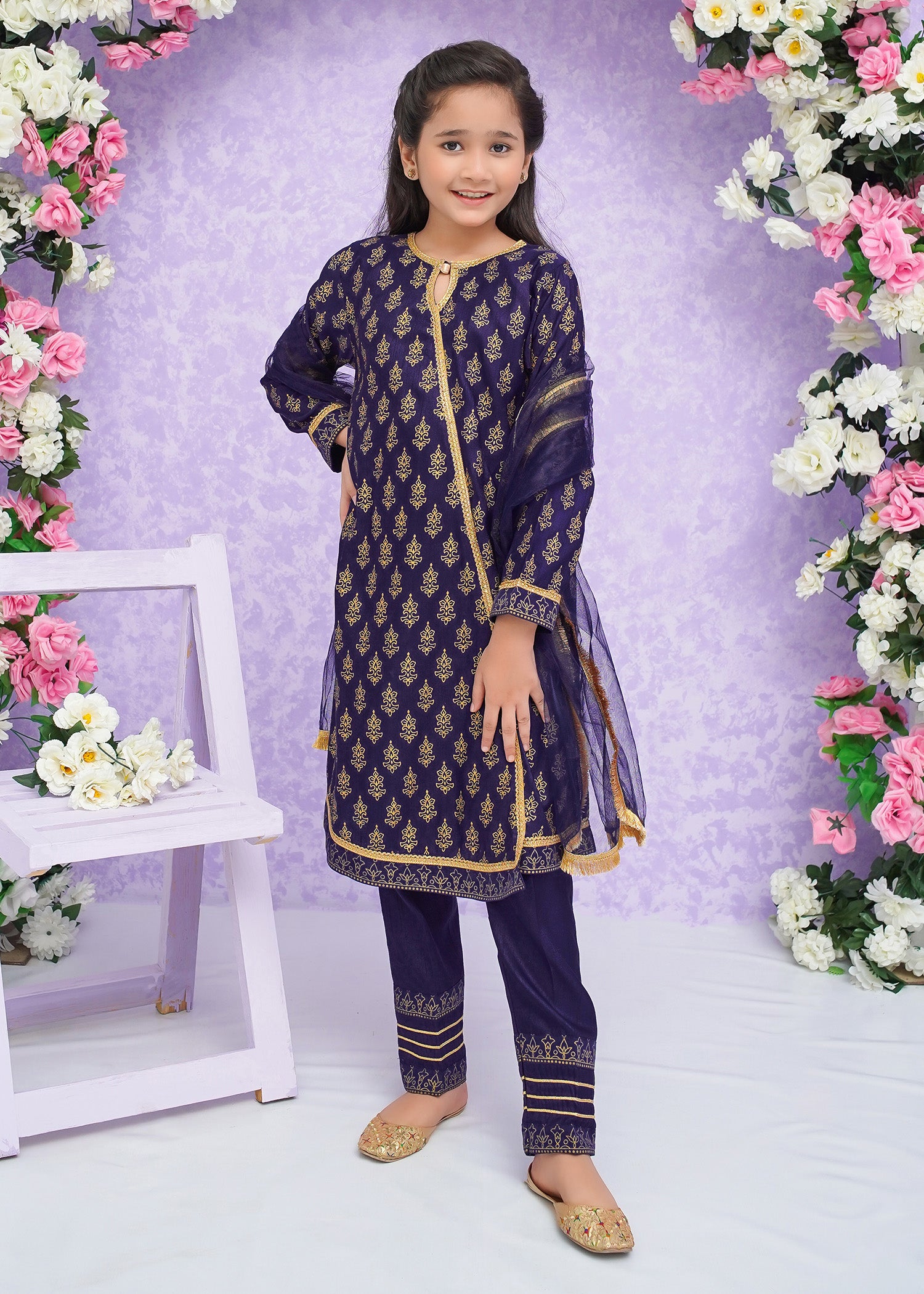 Kids Navy Blue Rawsilk Suit