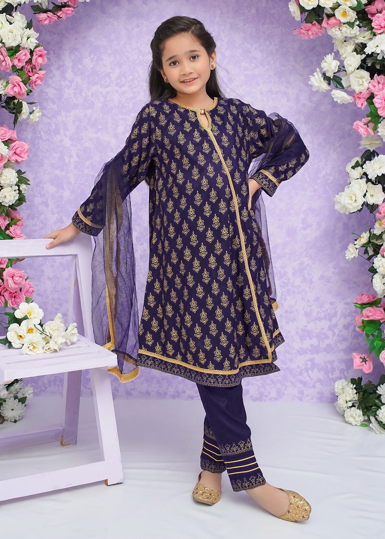 Kids Navy Blue Rawsilk Suit