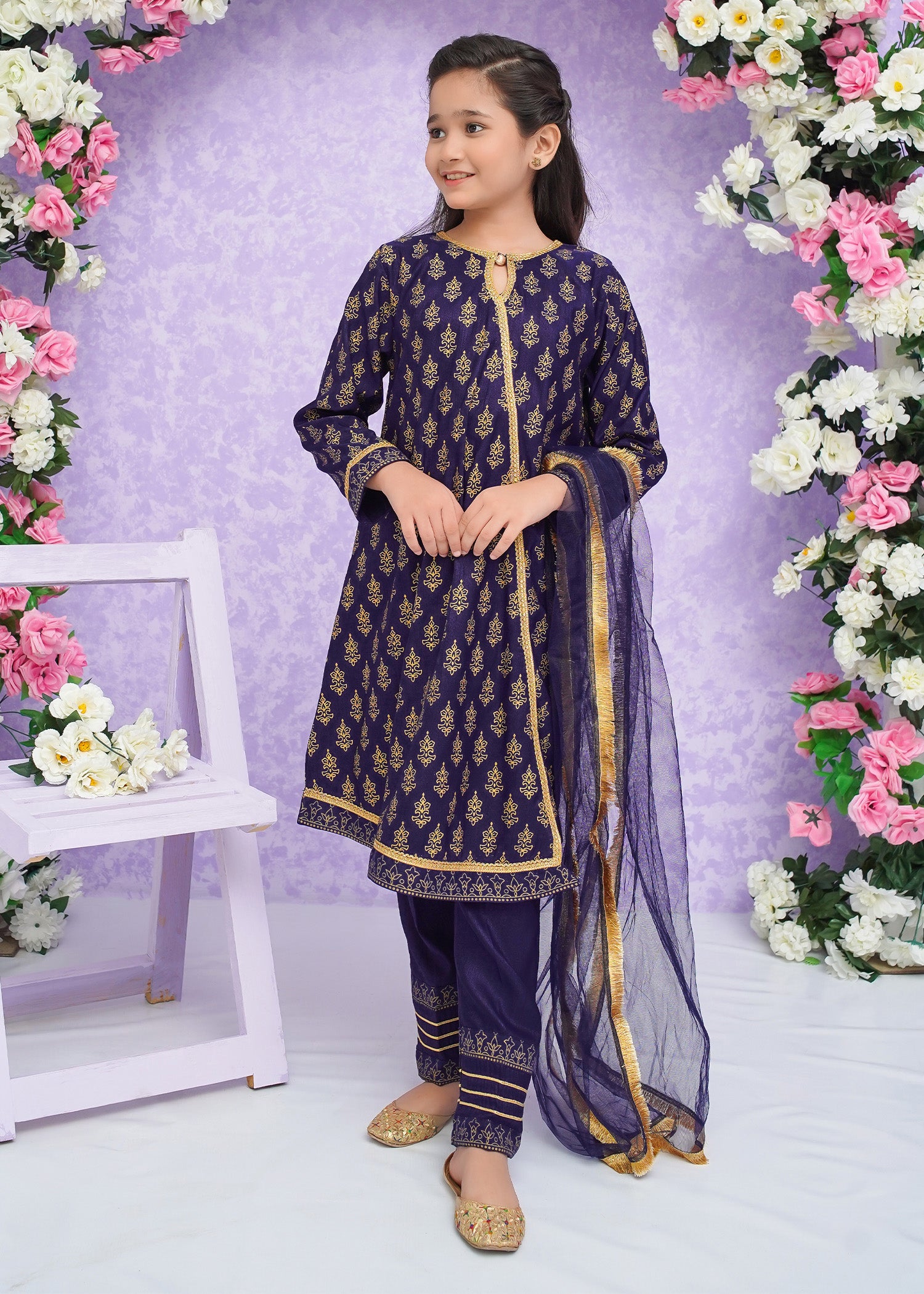 Kids Navy Blue Rawsilk Suit