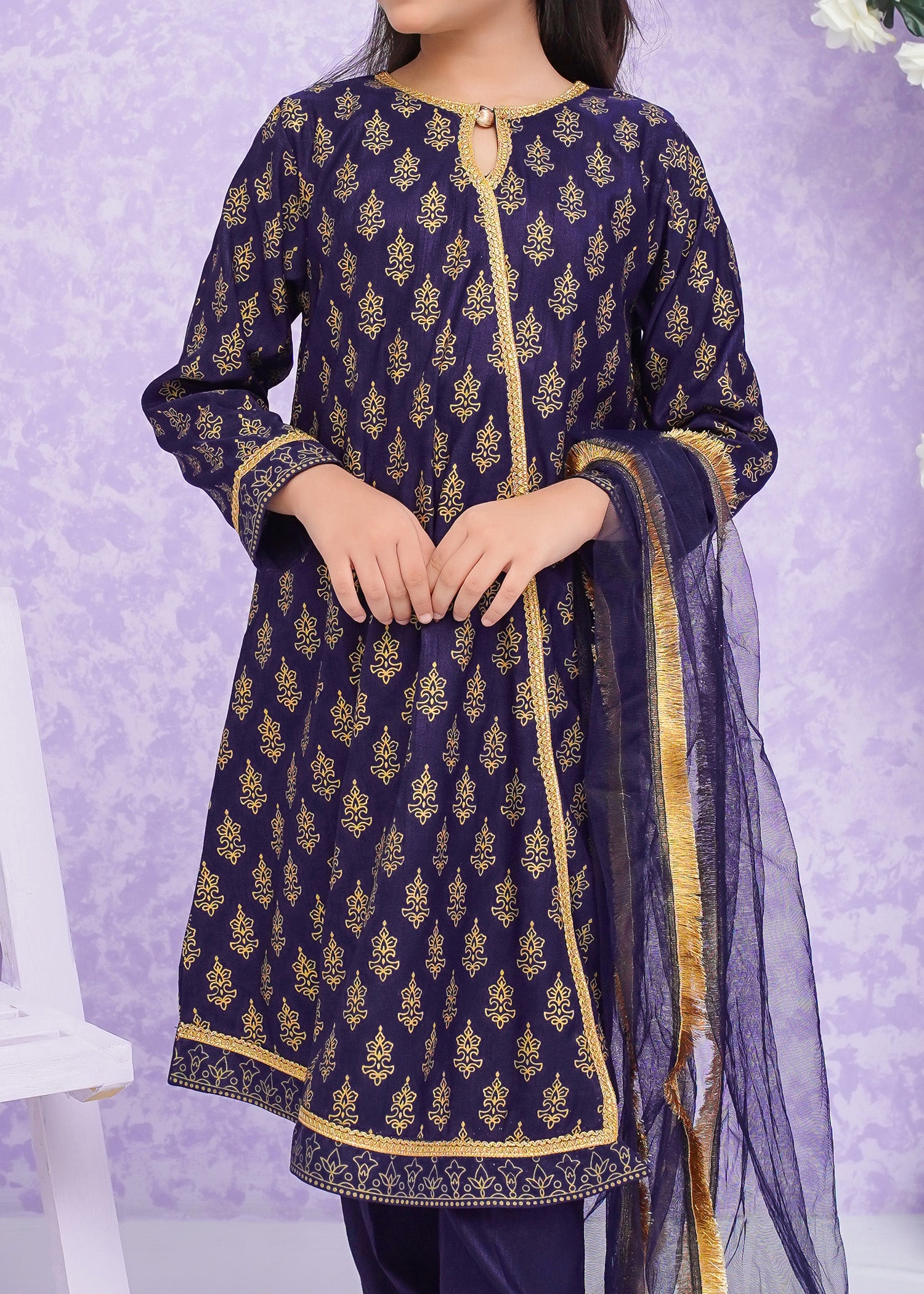 Kids Navy Blue Rawsilk Suit