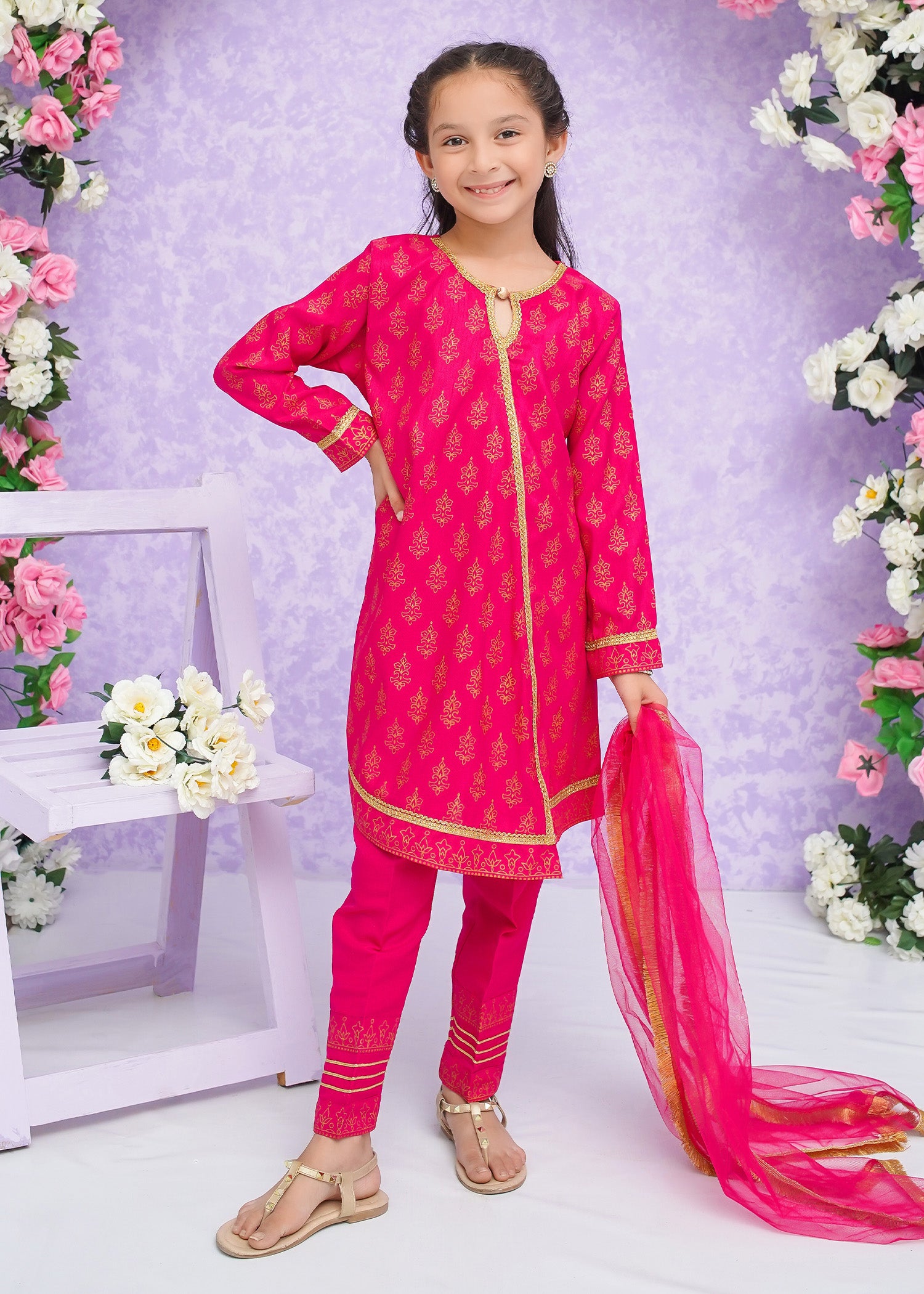 Kids Pink Rawsilk Suit