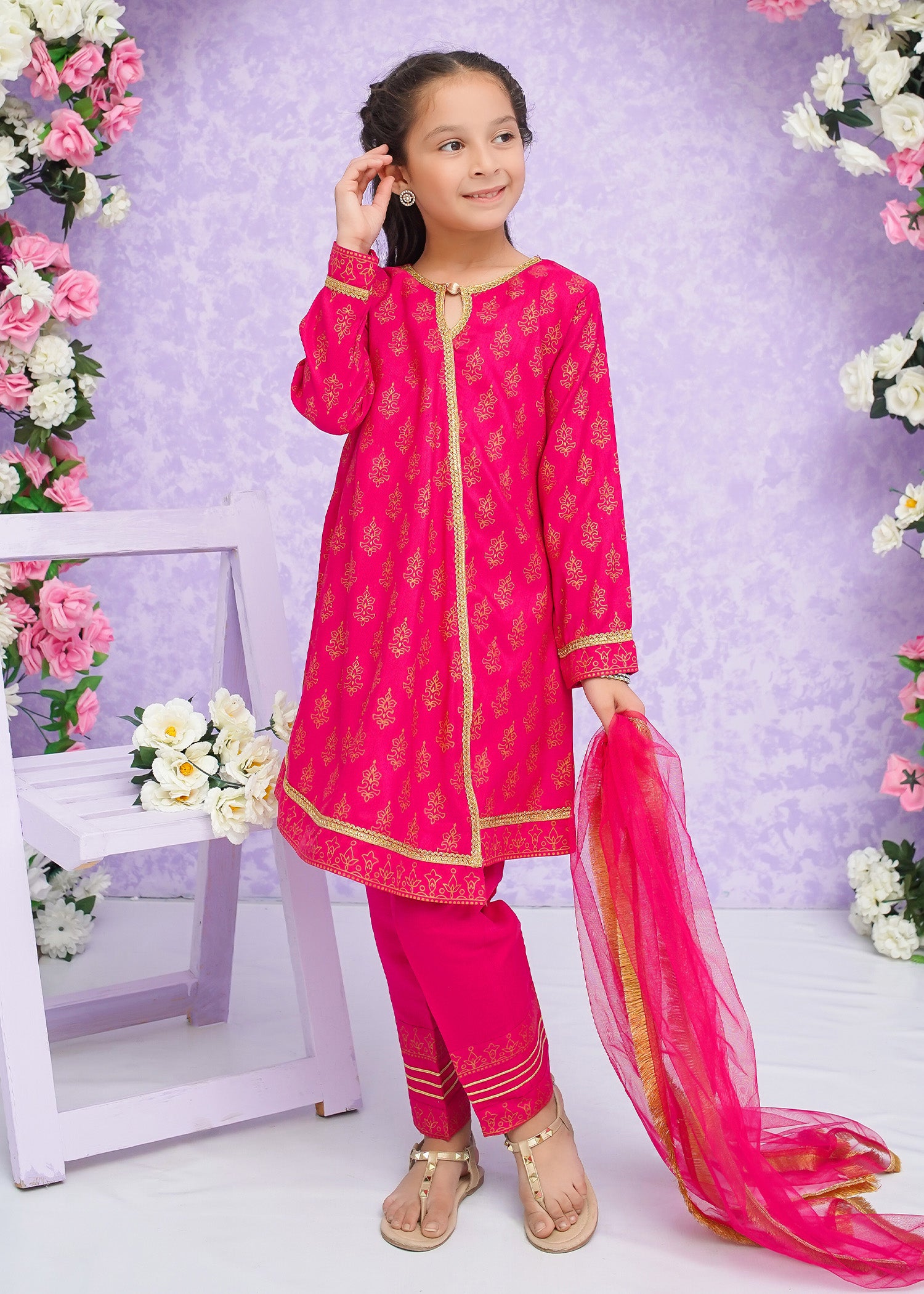 Kids Pink Rawsilk Suit