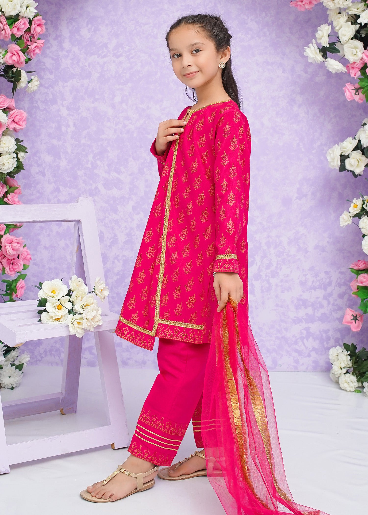 Kids Pink Rawsilk Suit