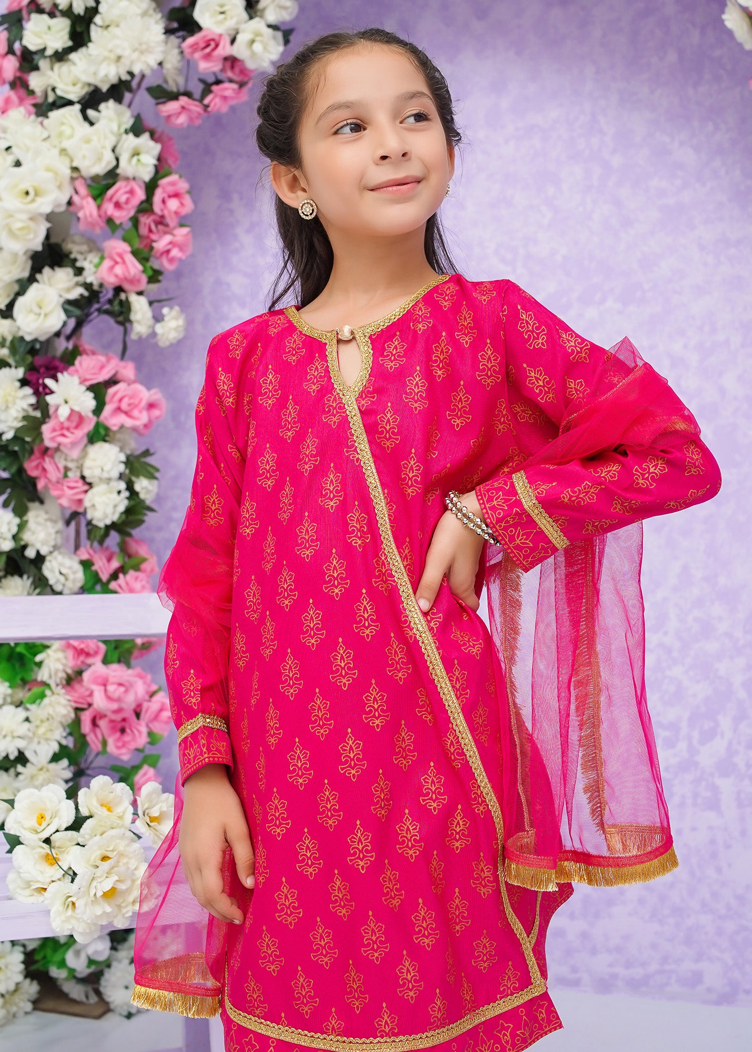 Kids Pink Rawsilk Suit