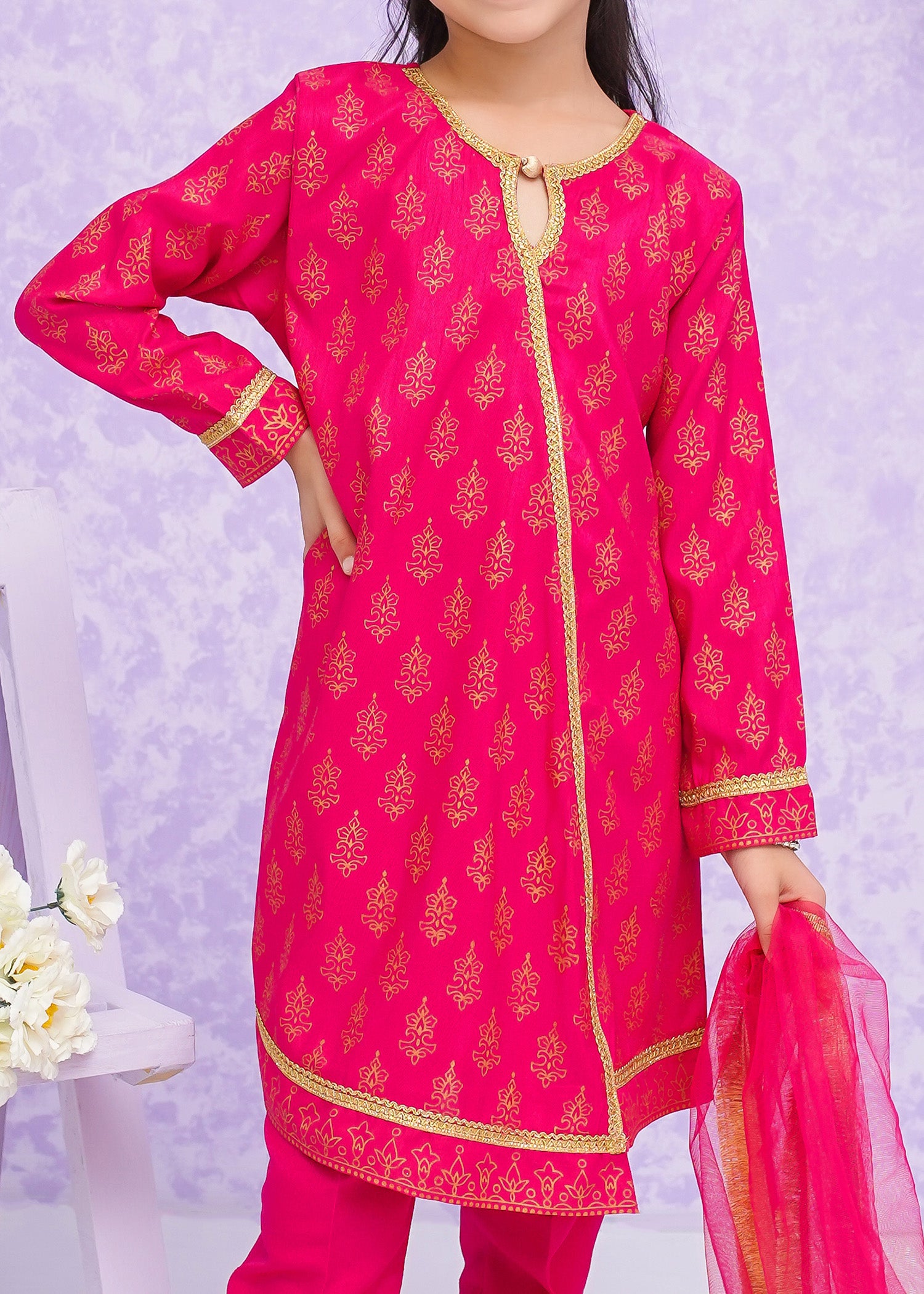 Kids Pink Rawsilk Suit