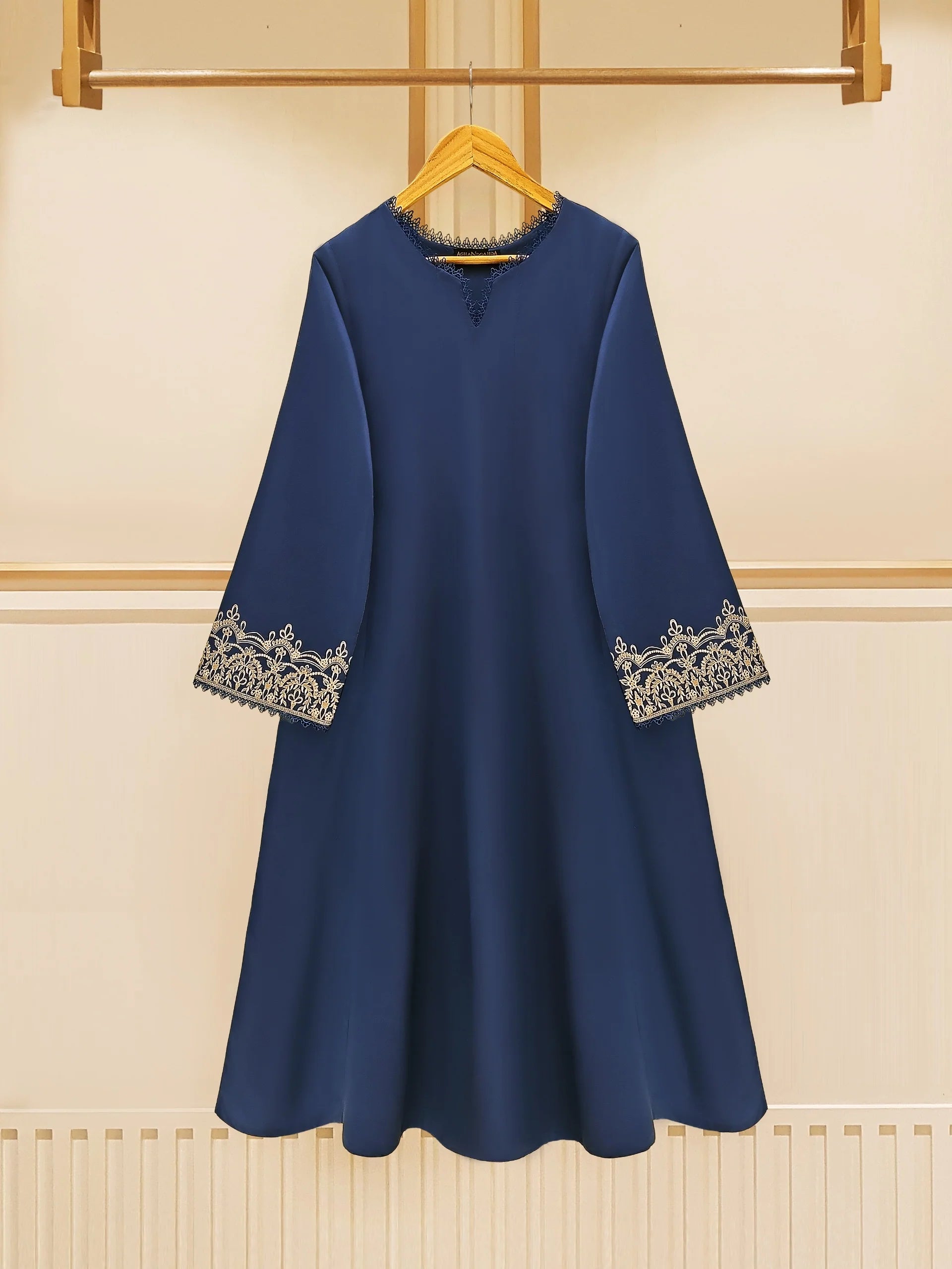 Agha Noor Navy Blue Embroidered Lawn Frock 2-Piece (Shirt + Trouser)