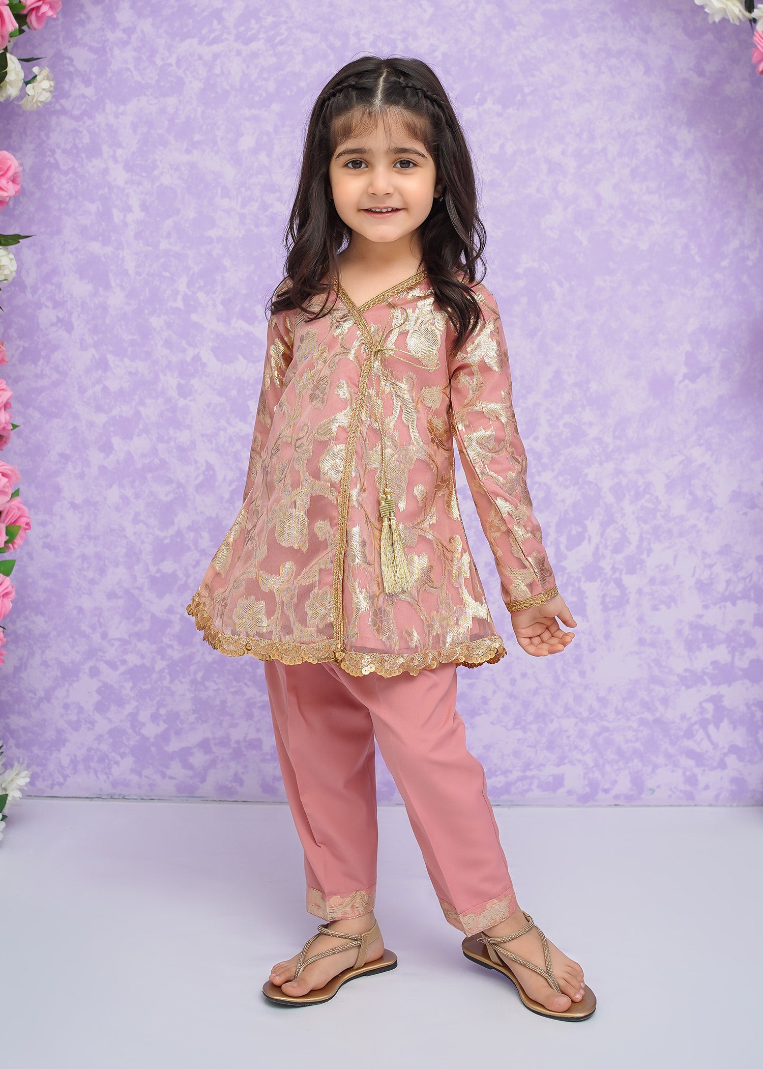 Kids Pink Banarsi 2-Piece Suit