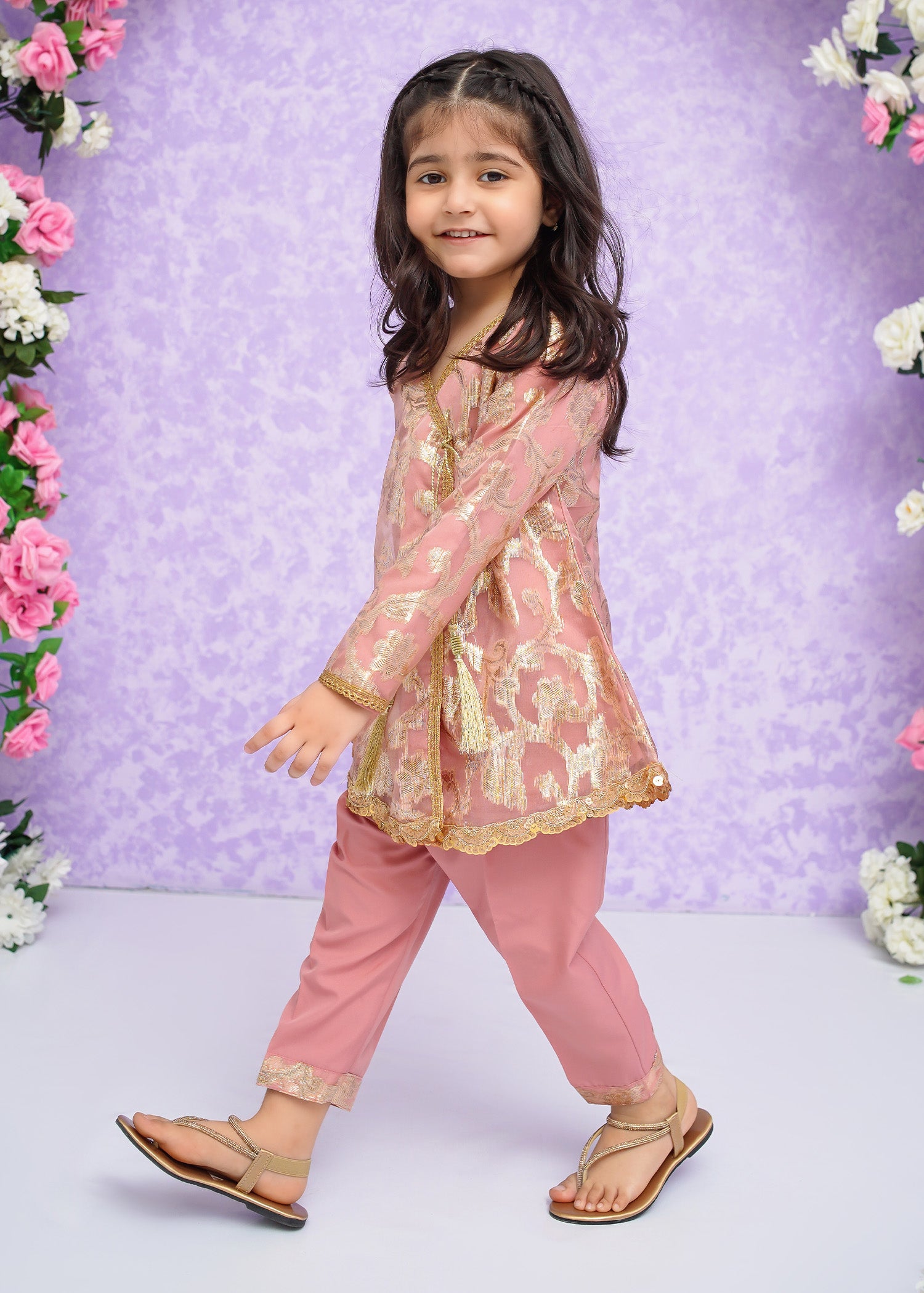 Kids Pink Banarsi 2-Piece Suit