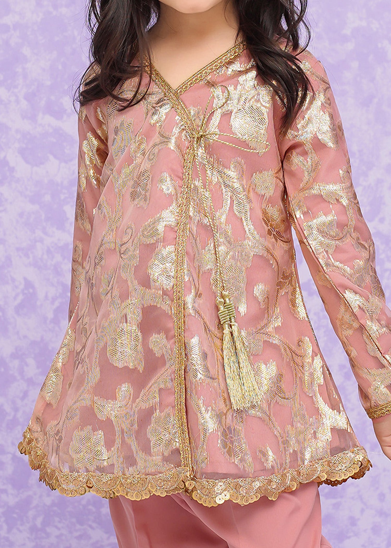 Kids Pink Banarsi 2-Piece Suit