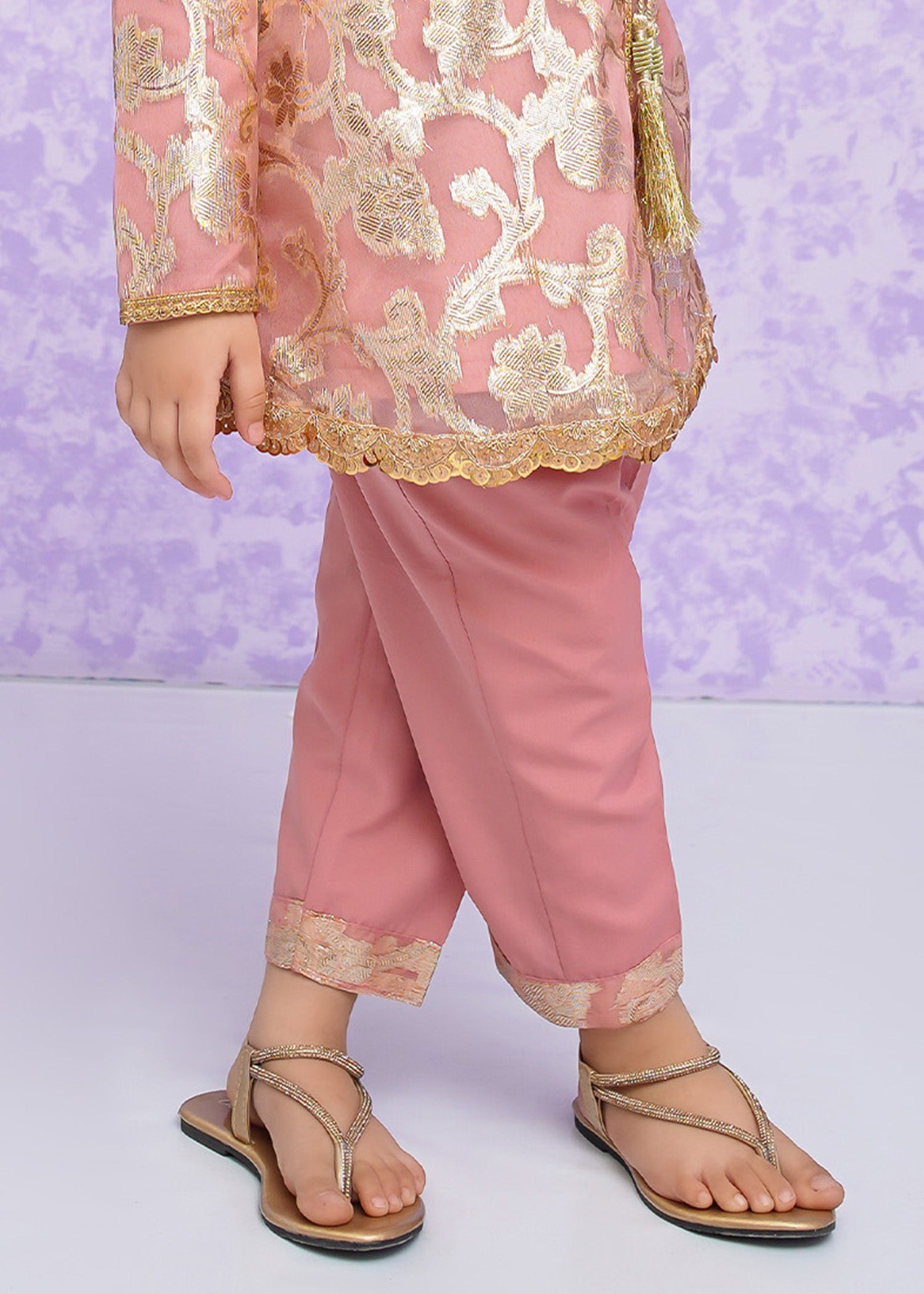 Kids Pink Banarsi 2-Piece Suit