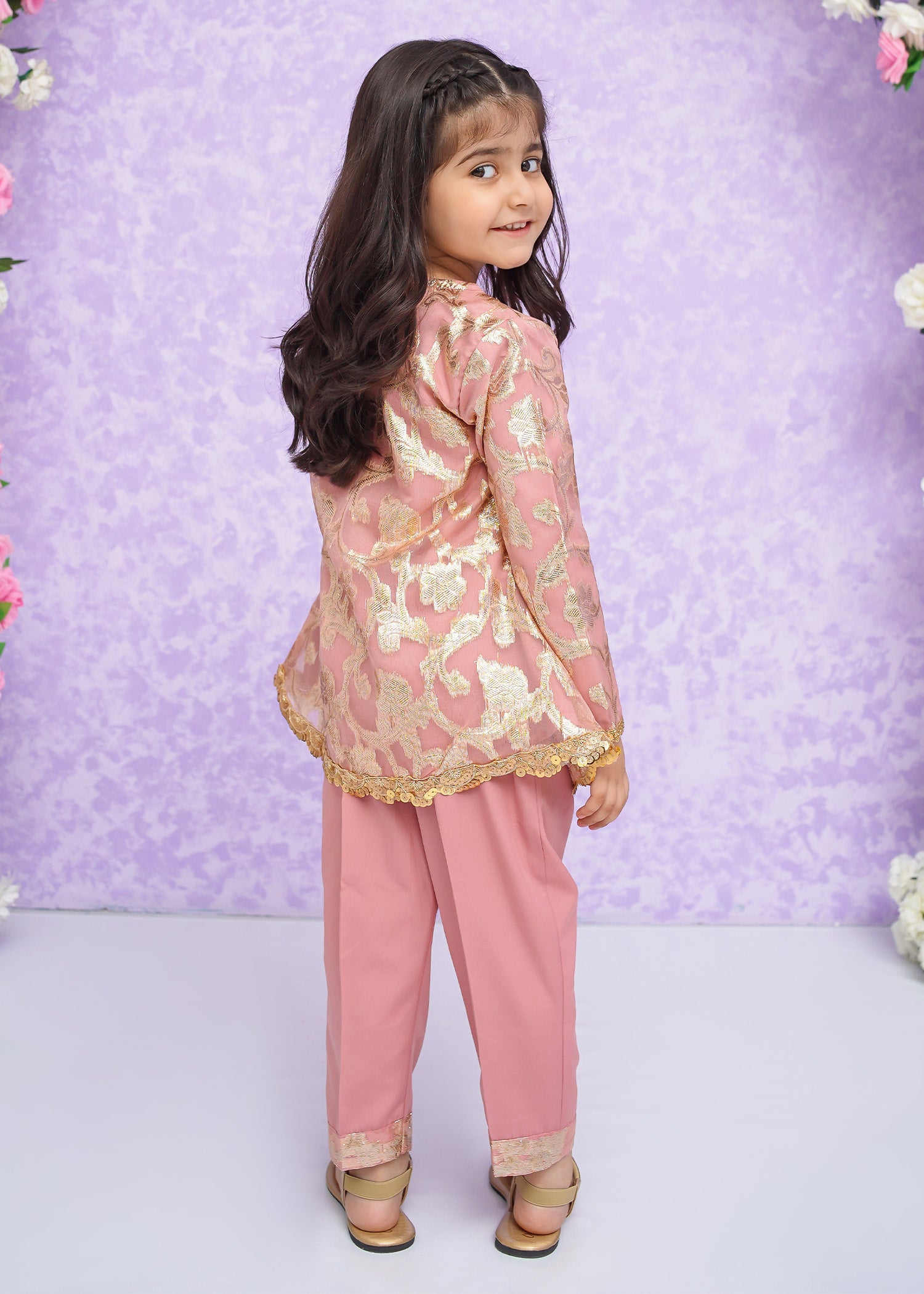 Kids Pink Banarsi 2-Piece Suit