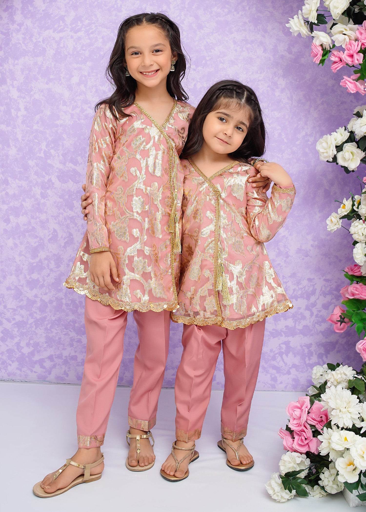 Kids Pink Banarsi 2-Piece Suit