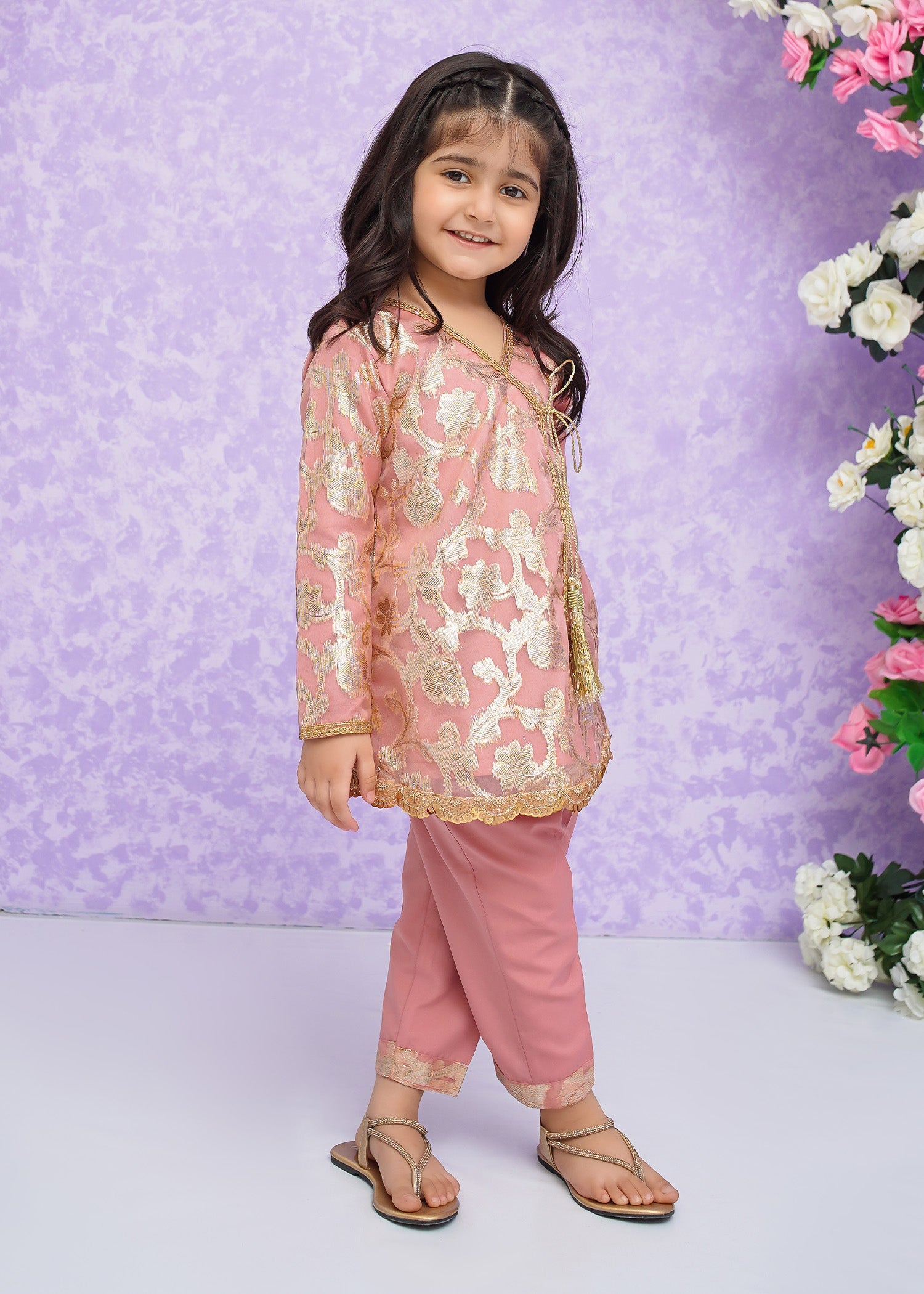 Kids Pink Banarsi 2-Piece Suit