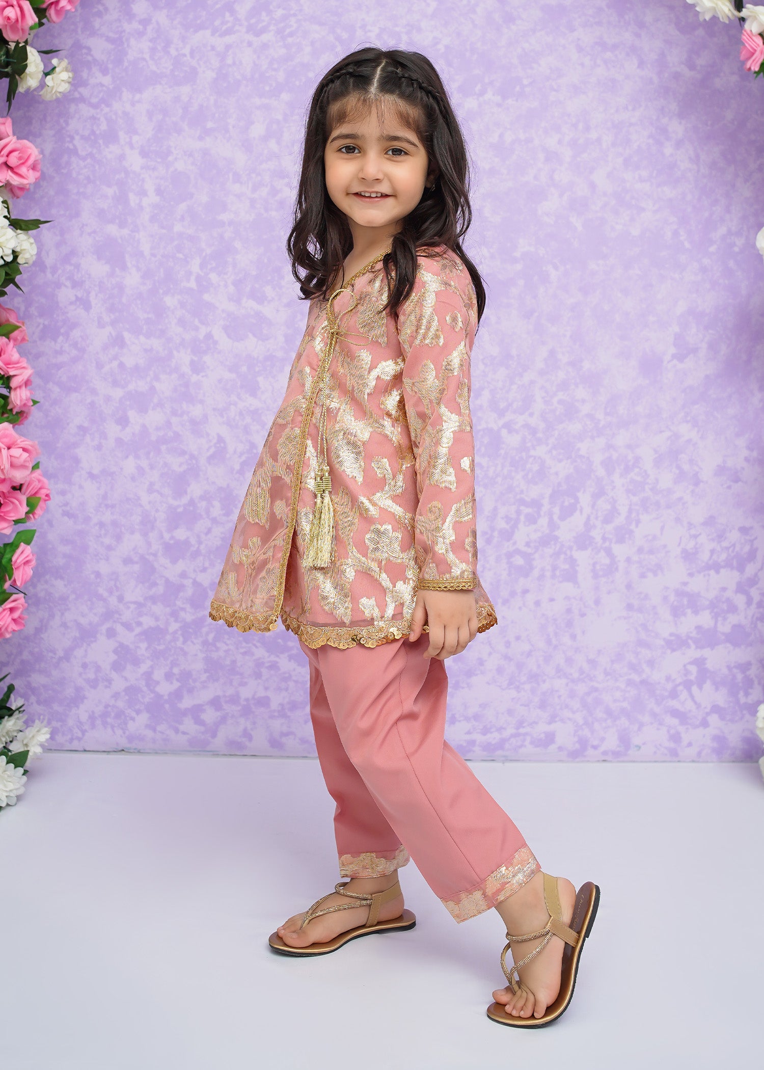 Kids Pink Banarsi 2-Piece Suit