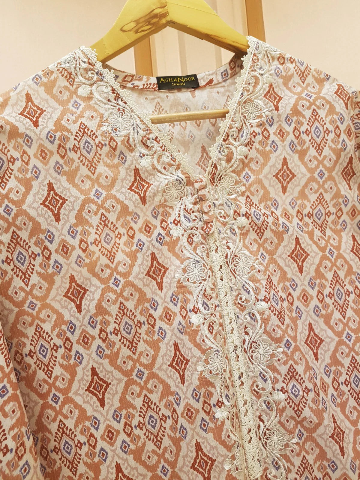 Agha Noor Beige Embroidered Lawn Shirt