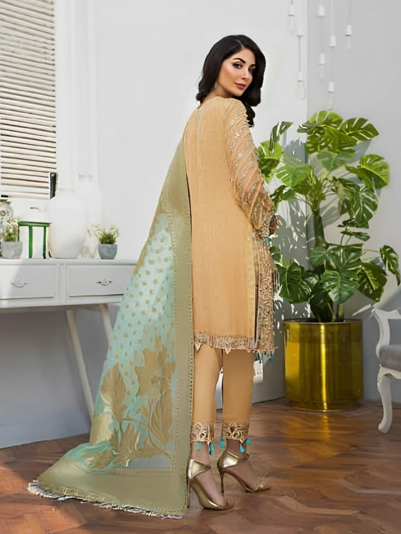 Maryam's Luxury Embroidered Chiffon Suit - Gold