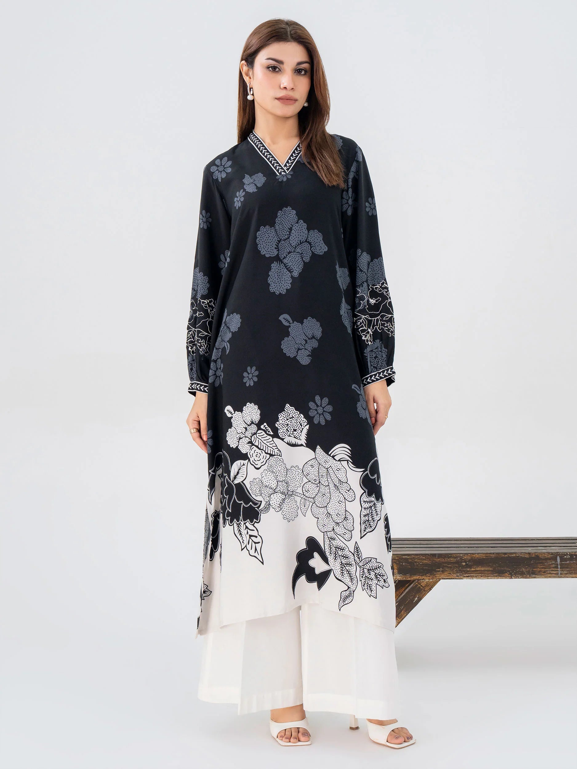 Limelight Black & White Linen Embroidered Shirt (A0610SH)