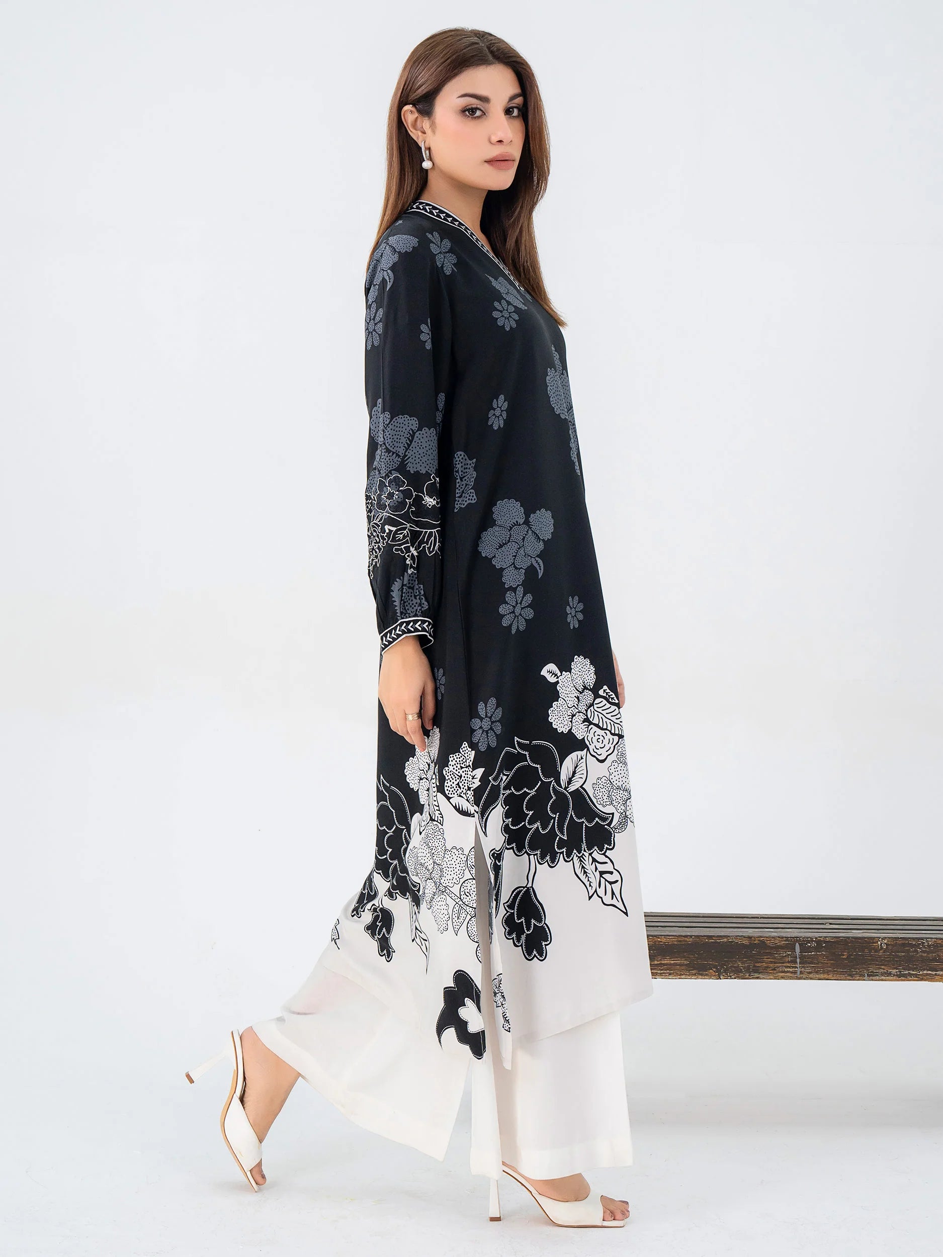 Limelight Black & White Linen Embroidered Shirt (A0610SH)