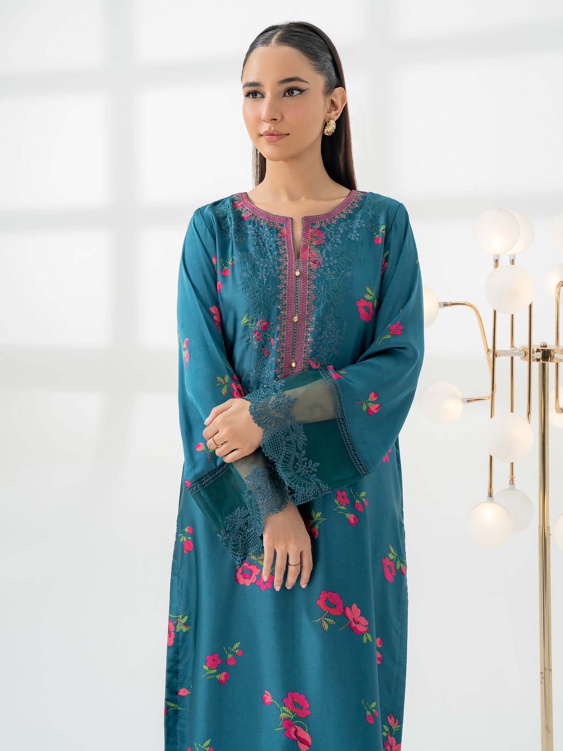 Limelight Teal Embroidered Silk 2-Piece Suit (A0632ST)