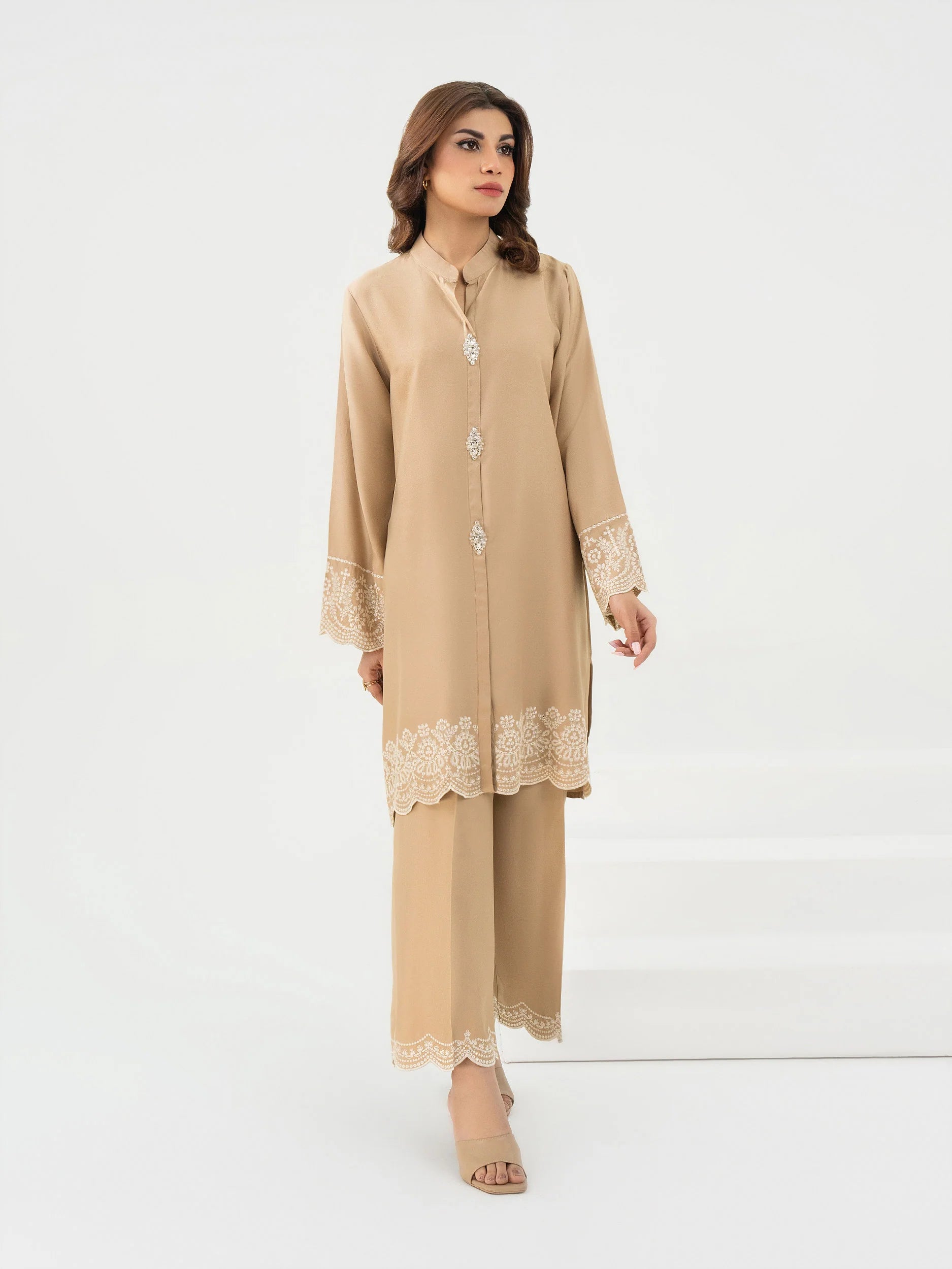 Limelight Beige Crepe Embellished 2-Piece Suit (A0842ST)