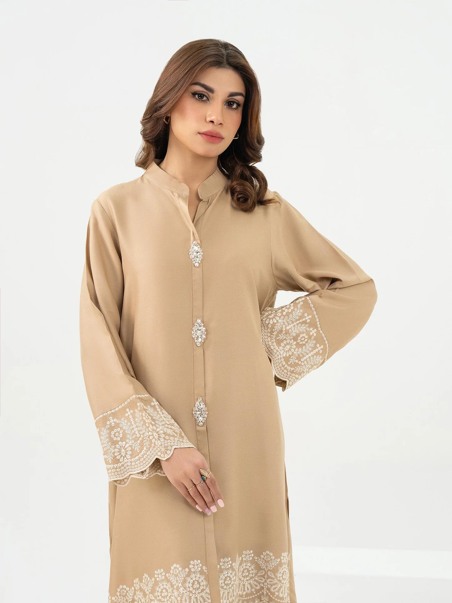 Limelight Beige Crepe Embellished 2-Piece Suit (A0842ST)