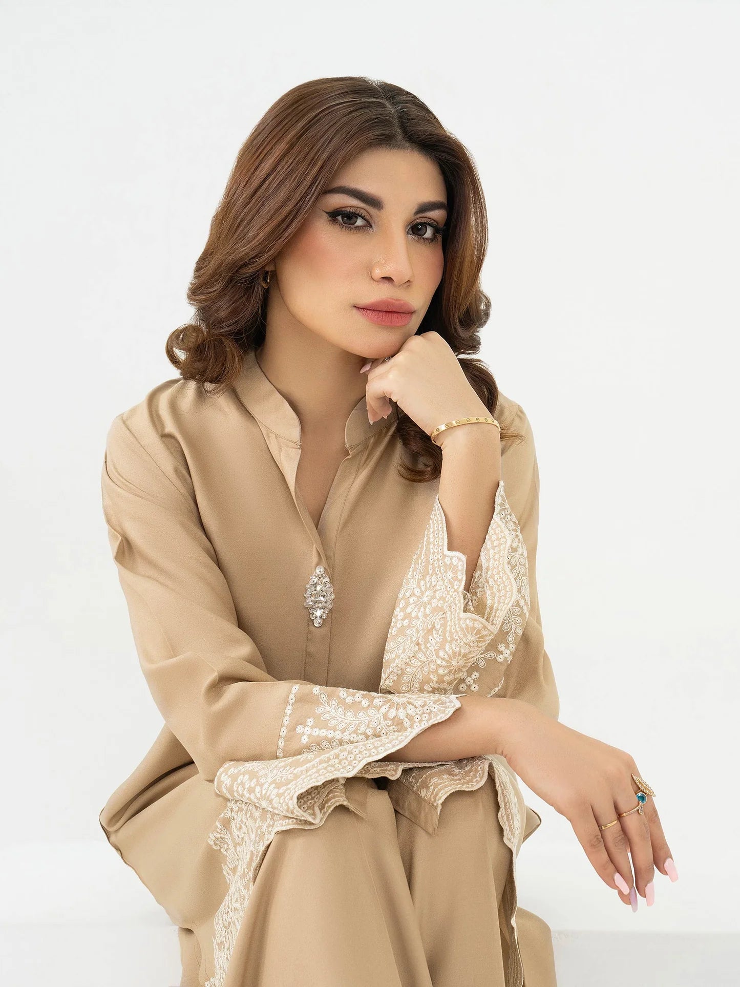 Limelight Beige Crepe Embellished 2-Piece Suit (A0842ST)