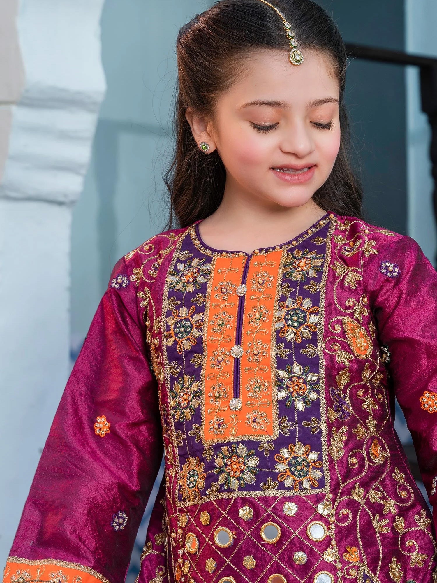 Ally's Kids Pink & Purple Raw Silk Suit with Sharara (AL-3254)