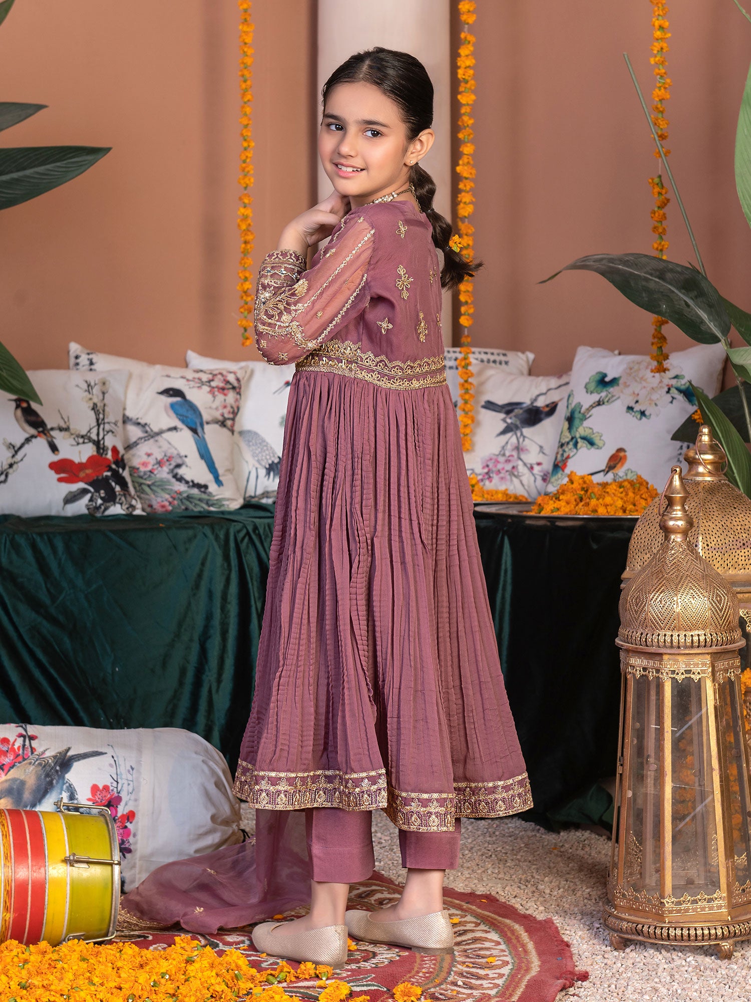 Ally's Kids Mauve Embroidered Chiffon Maxi Suit (AL-3841)