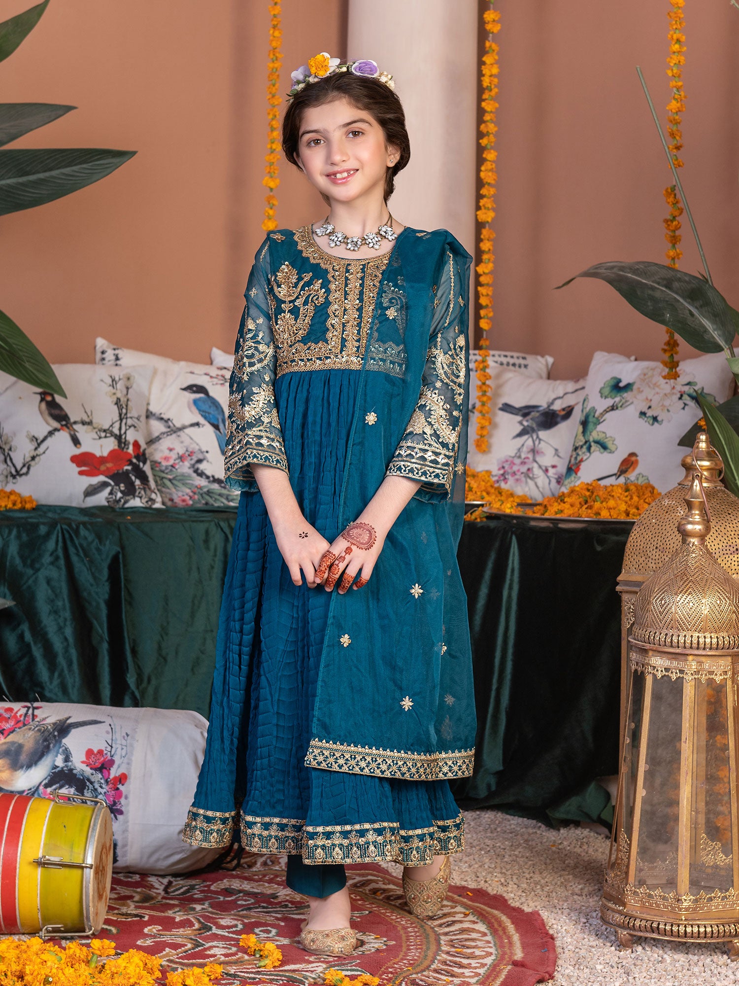 Ally's Kids Zinc Embroidered Chiffon Maxi Suit (AL-3841)