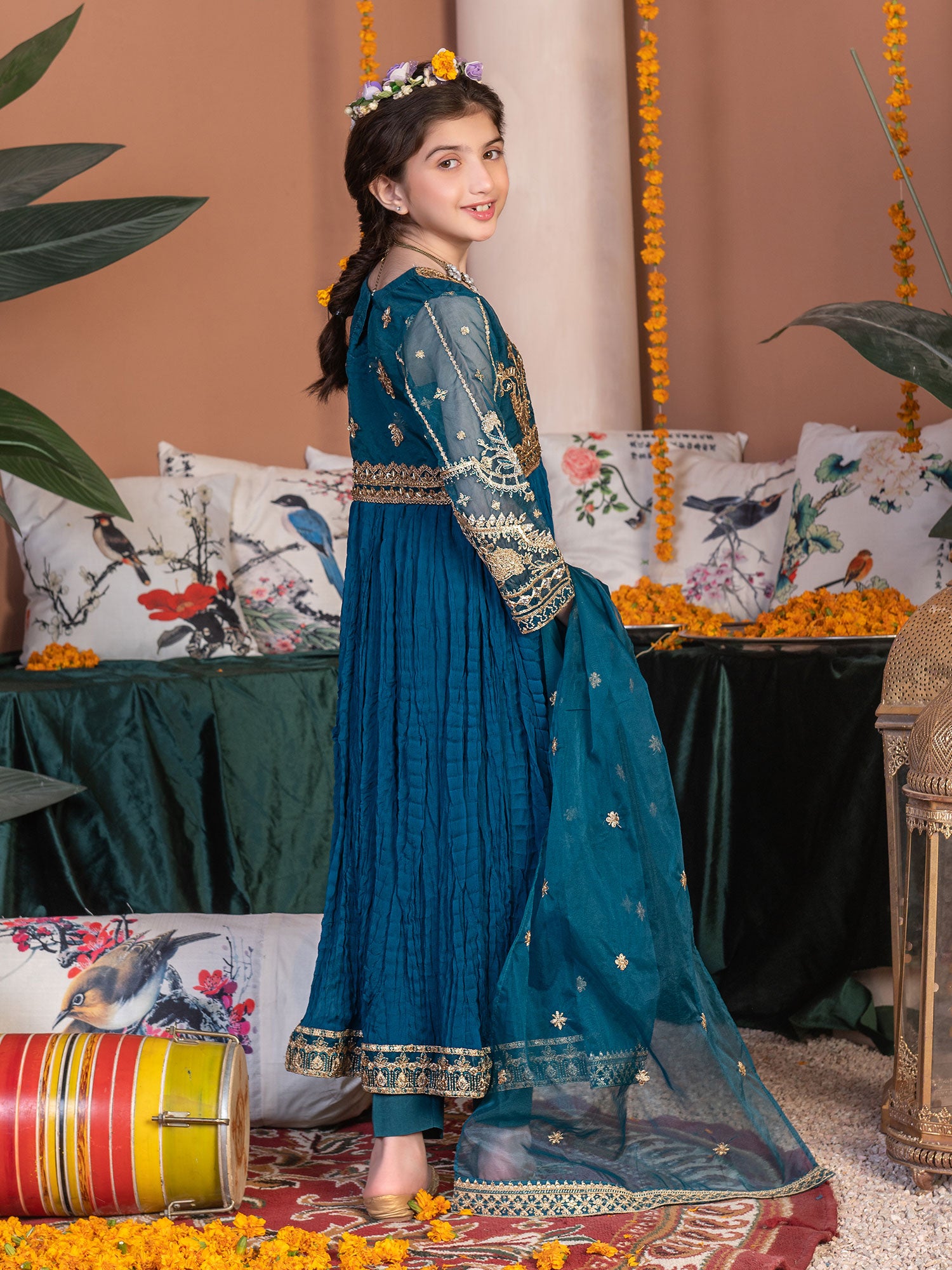 Ally's Kids Zinc Embroidered Chiffon Maxi Suit (AL-3841)